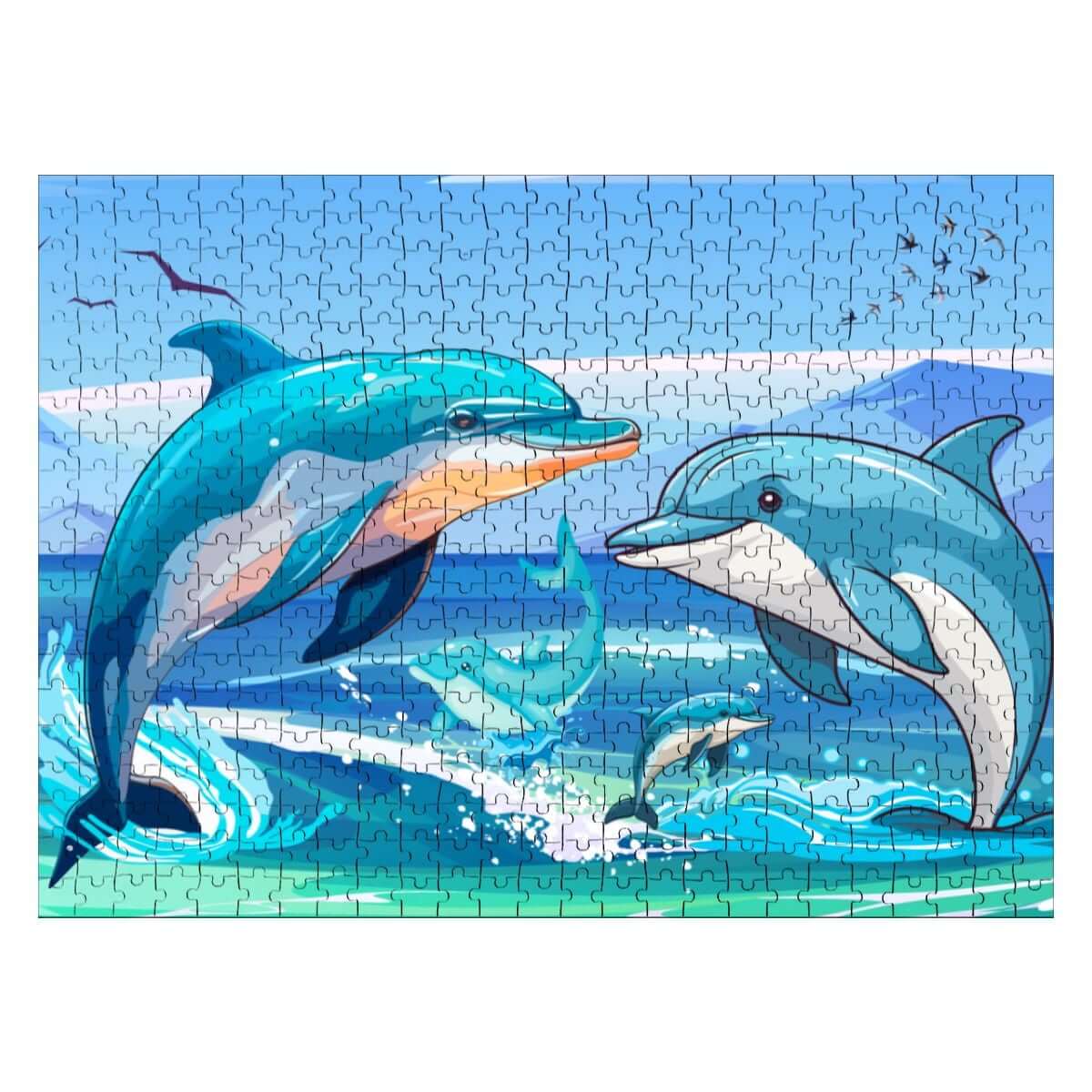 500-teiliges Holzpuzzle (horizontal) mit wassertauchenden Delfinen und Meeresszene