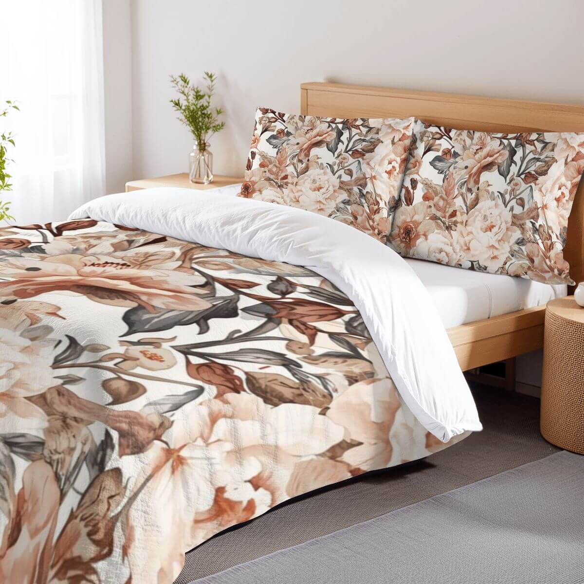 Komplettes Bettwäscheset mit floralen Mustern, Bettbezug 80x90 Zoll, Kissenbezüge 30x20 Zoll, 90GSM atmungsaktiver Polyester, Sublimationsdruck.