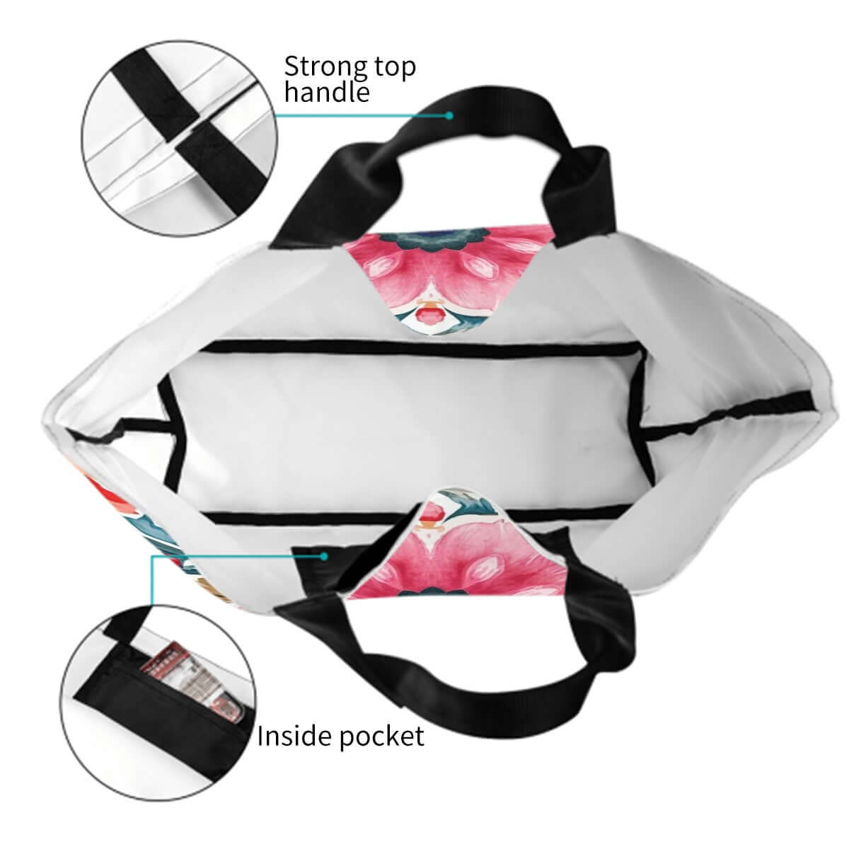 Große Schultertasche für Damen mit Innenfächer und starkem Griff, einseitiger Blumendruck, wasserabweisend Polyester-Design