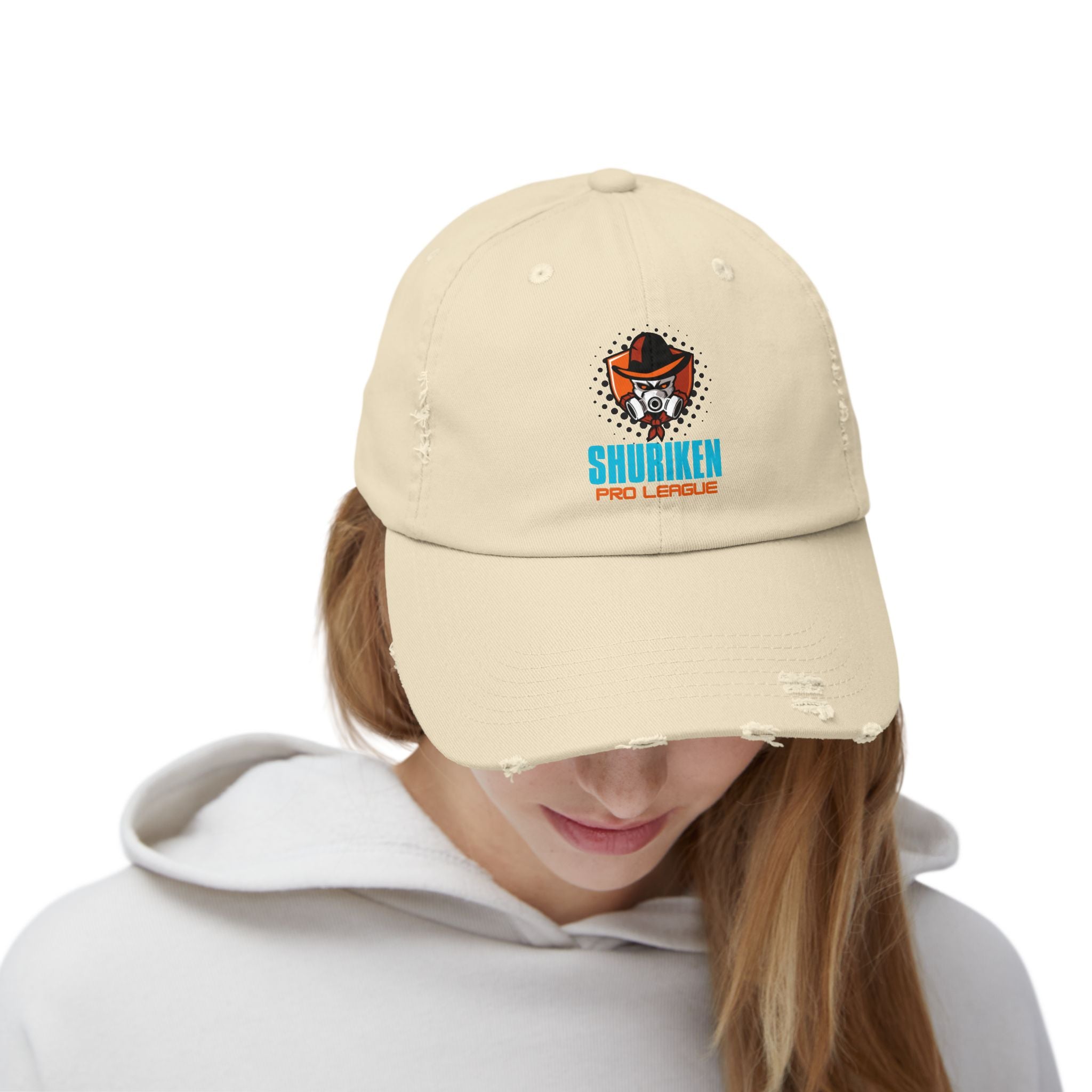 Unisex Distressed Cap beige auf den Kopf