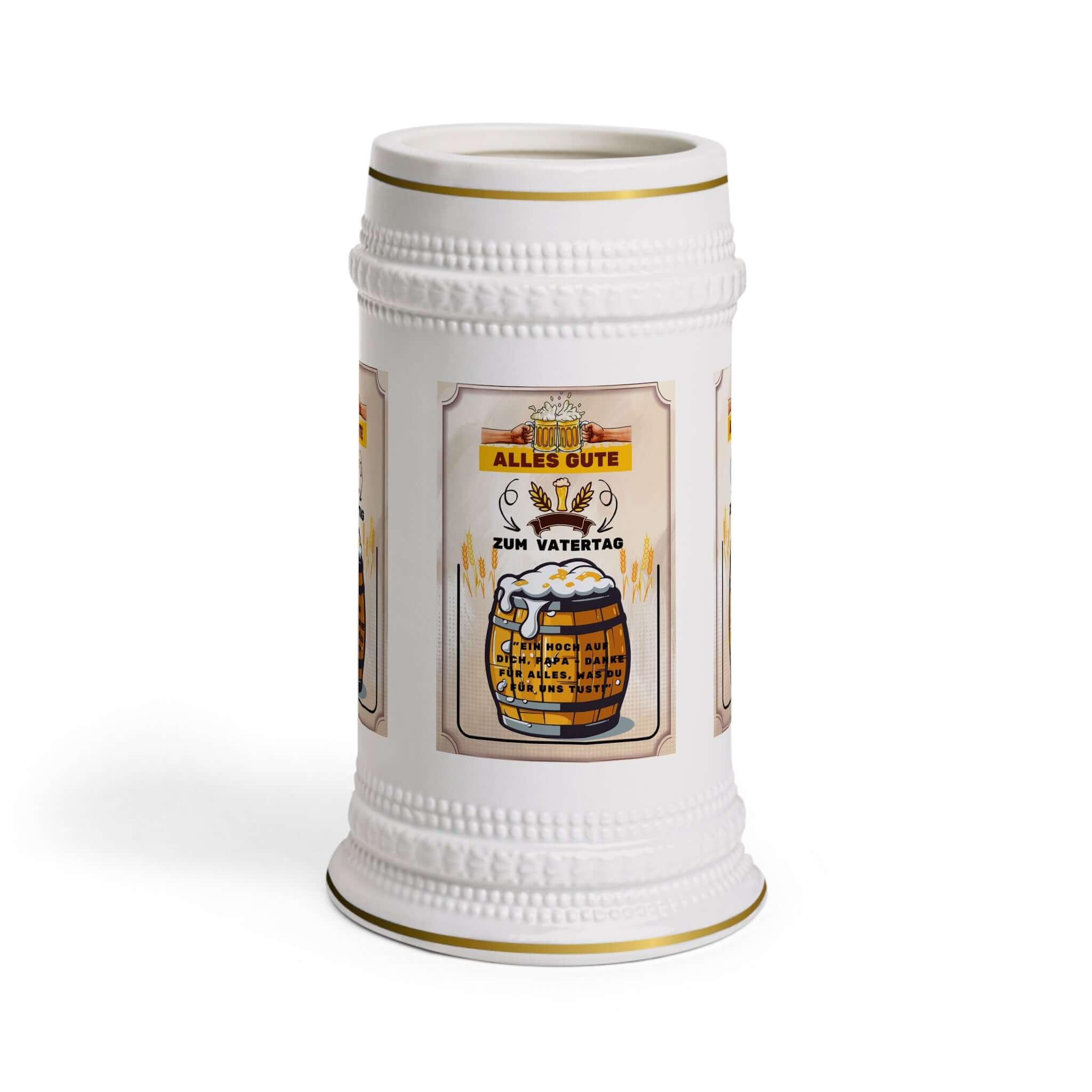 Bierkrug – „Alles Gute Zum Vatertag“ Ein Bierkrug, der nicht nur praktisch ist, sondern auch eine liebevolle Botschaft vermittelt. Mit dem Spruch „Alles Gute Zum Vatertag“ wird er zum perfekten Geschenk für Väter, die gerne ein kühles Bier genießen. Desi