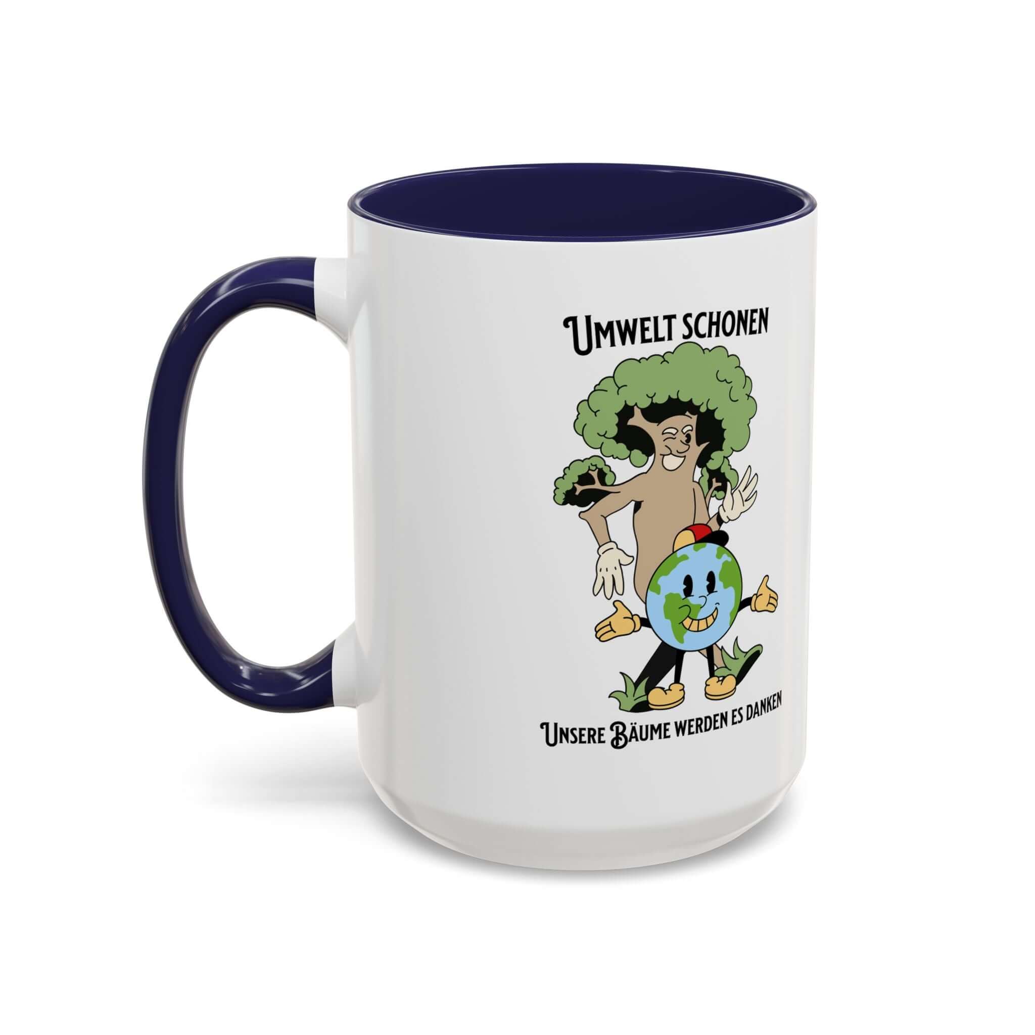 Kaffeetasse Umweltliebhaber Geschenk mit Baumillustration und lächelnder Erde, ideal für Gartenliebhaber als Geschenk. Details zur Tasse ansehen.