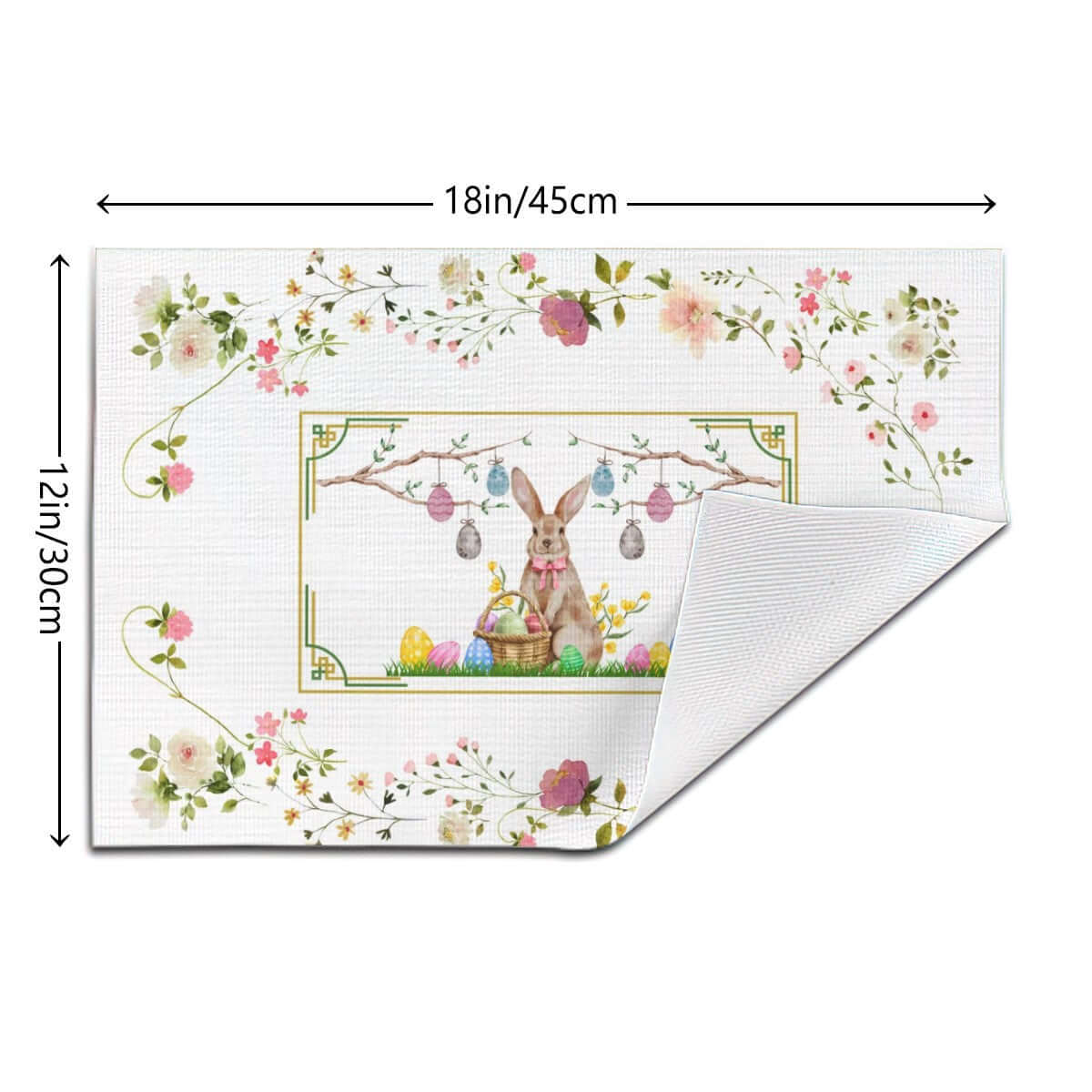 Tischset aus gewebtem PVC mit Blumendesign und Osterhasenmotiv, 18x12 Zoll, hitzebeständig und rutschfest für Tischschutz.