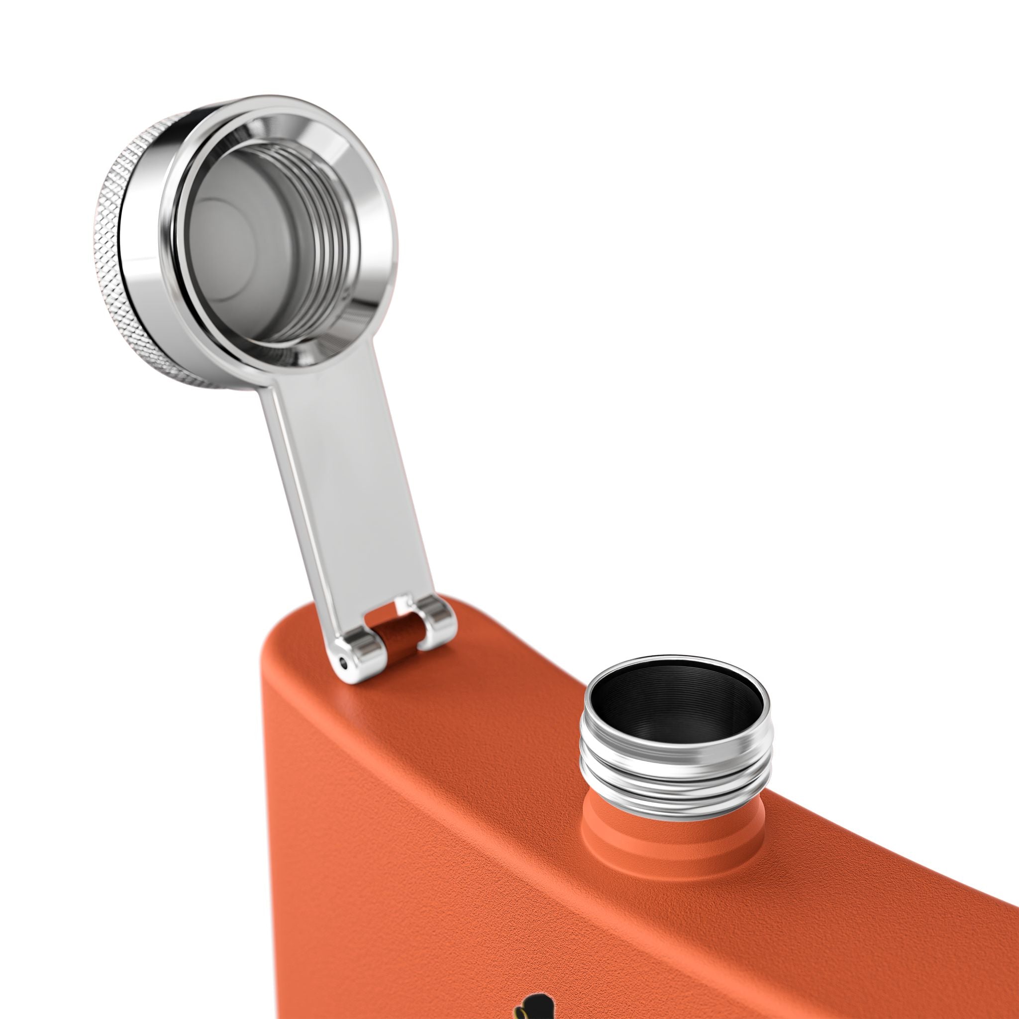 Edelstahl-Flachmann mit Rock 'n' Roll-Motiv Totenkopf- und Gitarren-Design  orange  Verschluss