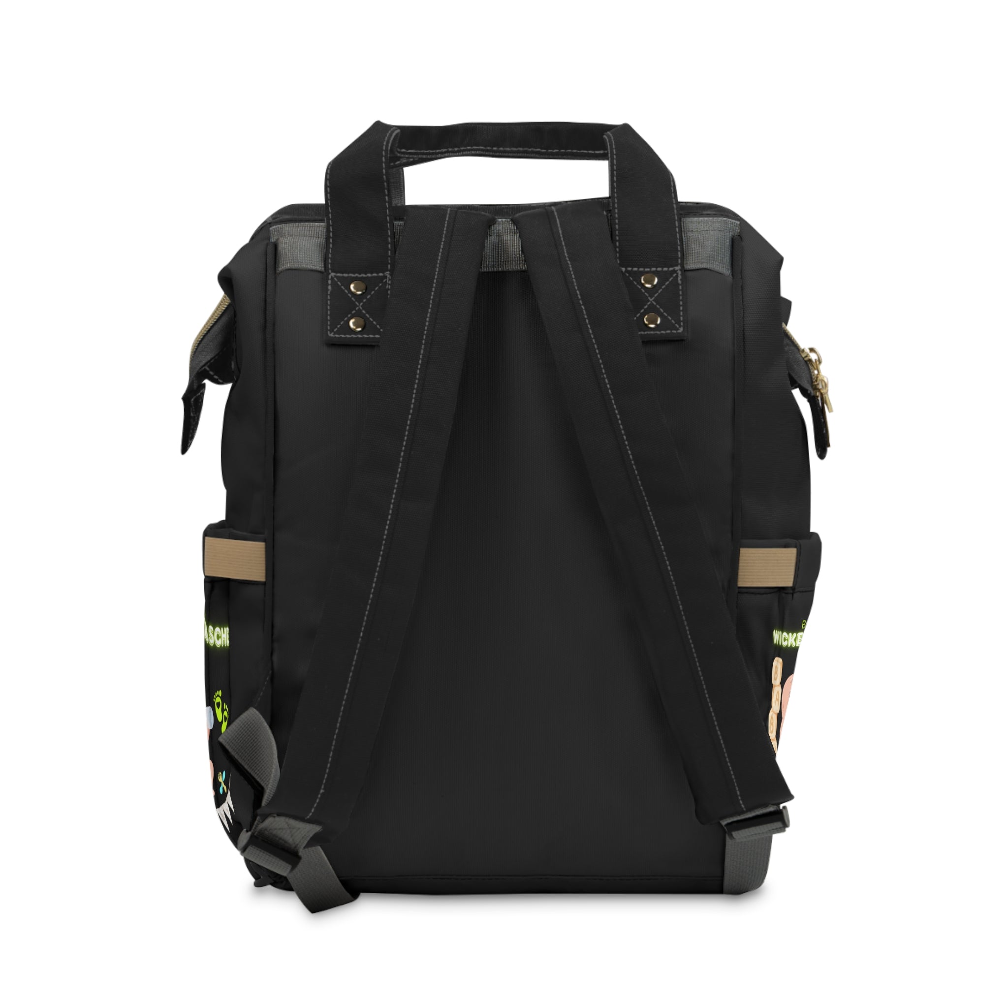 Stylischer multifunktionaler Wickelrucksack für moderne Eltern schwarz mit ein Baby Design und Mama