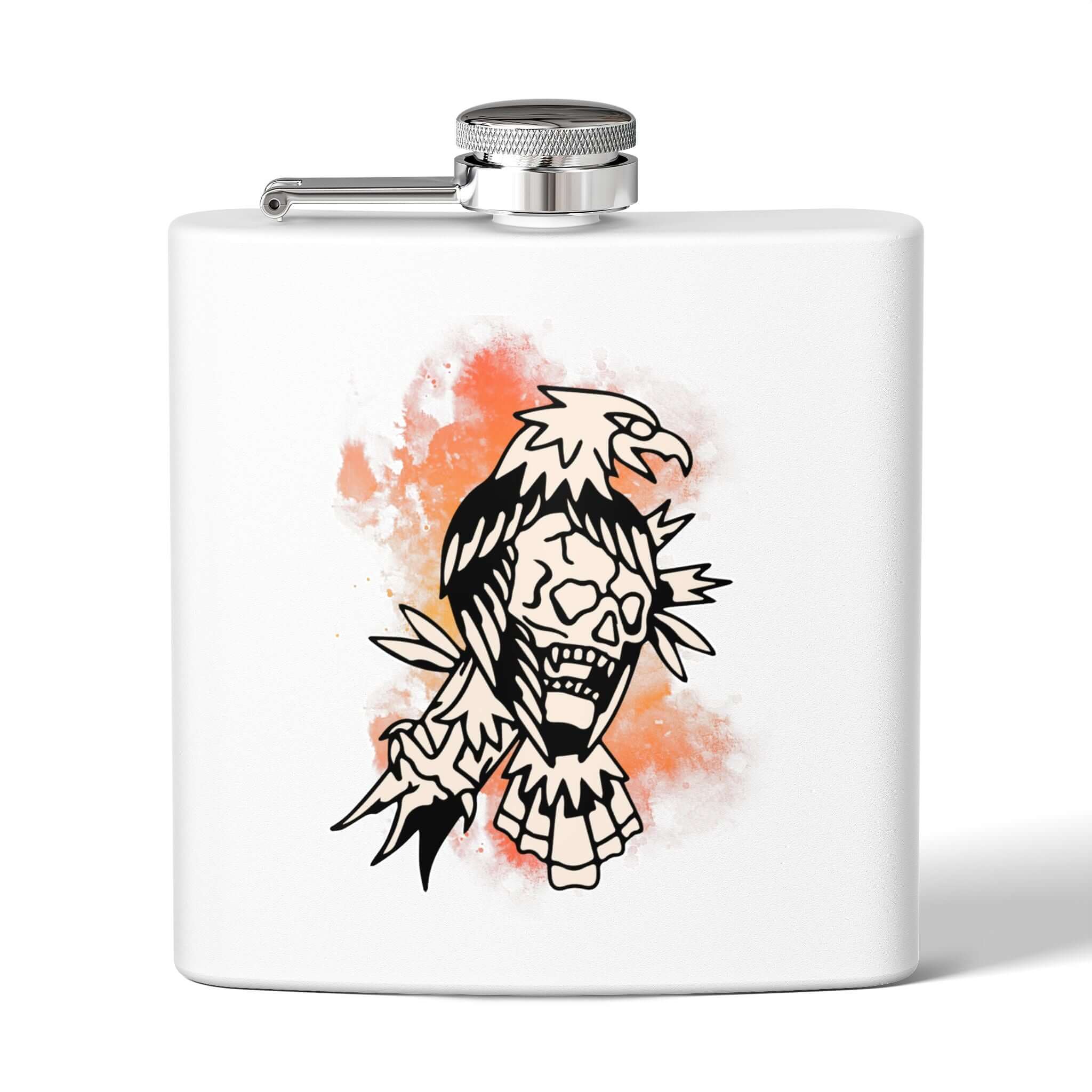 Edelstahl-Flachmann mit Totenkopf-Design, robuste 6-Unzen-Flasche für unterwegs mit stilvollem Totenkopf und Cowboy-Motiv.