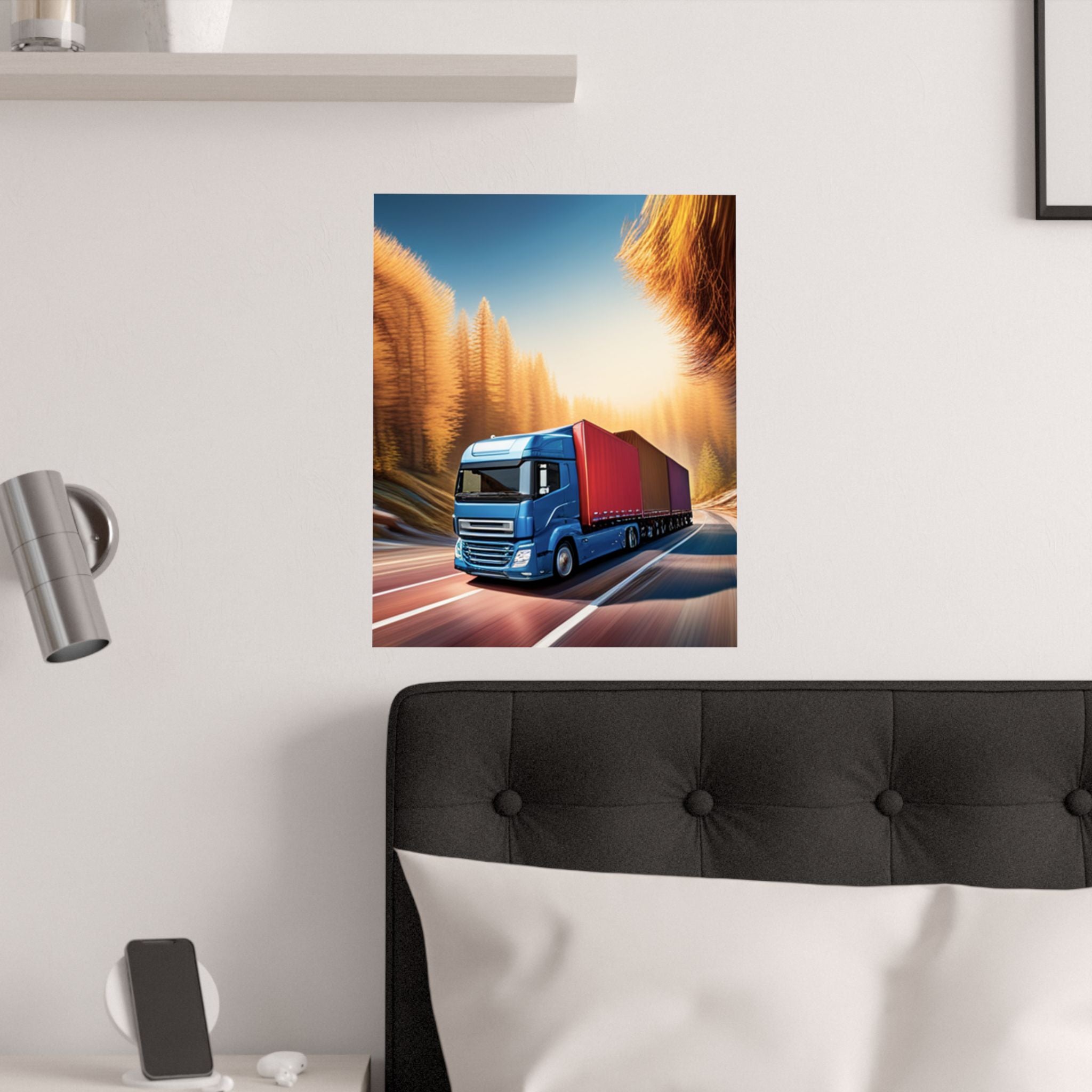 Satin-Wandkunst Poster Truck on Highway