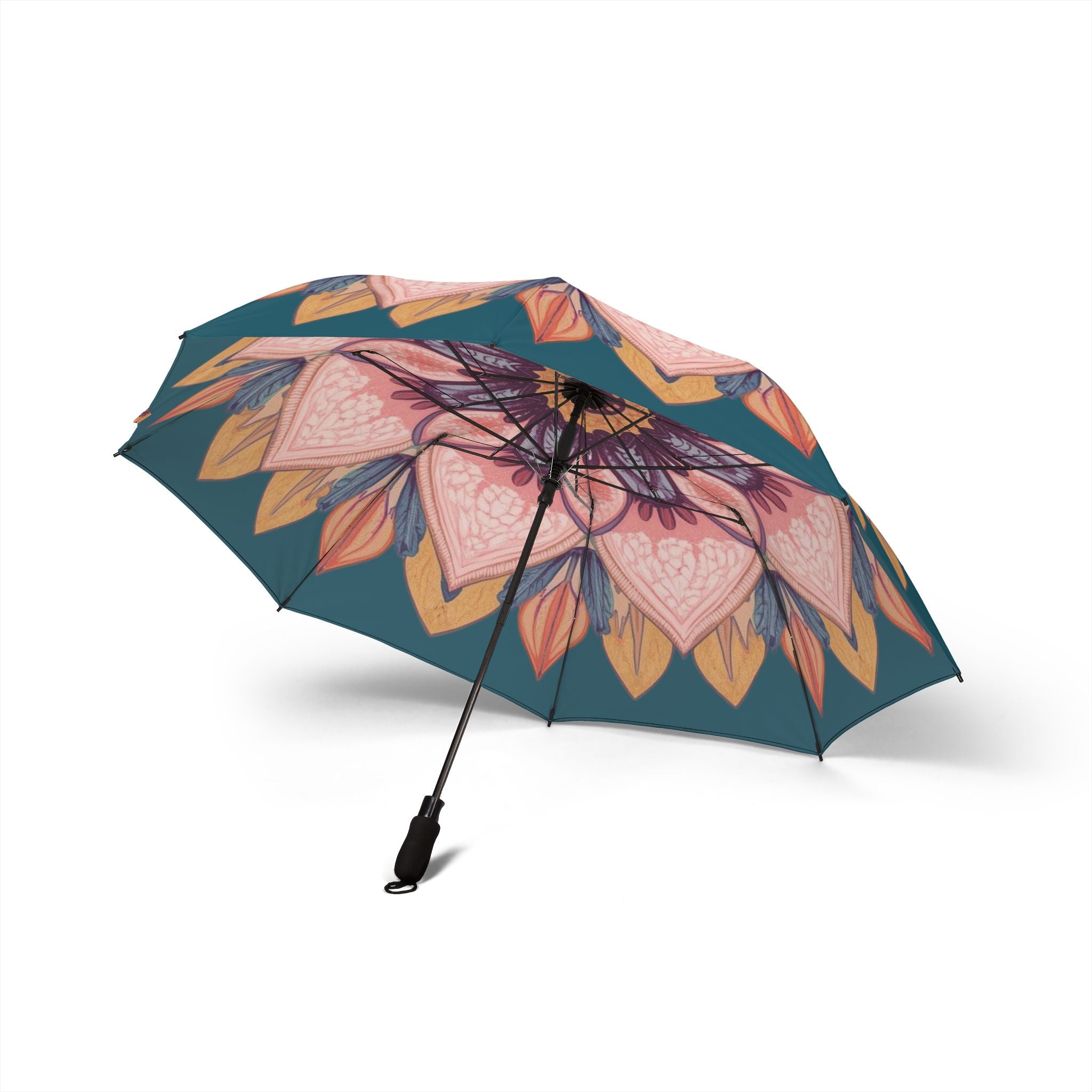 Regenschirm in Grün mit Blumenmuster