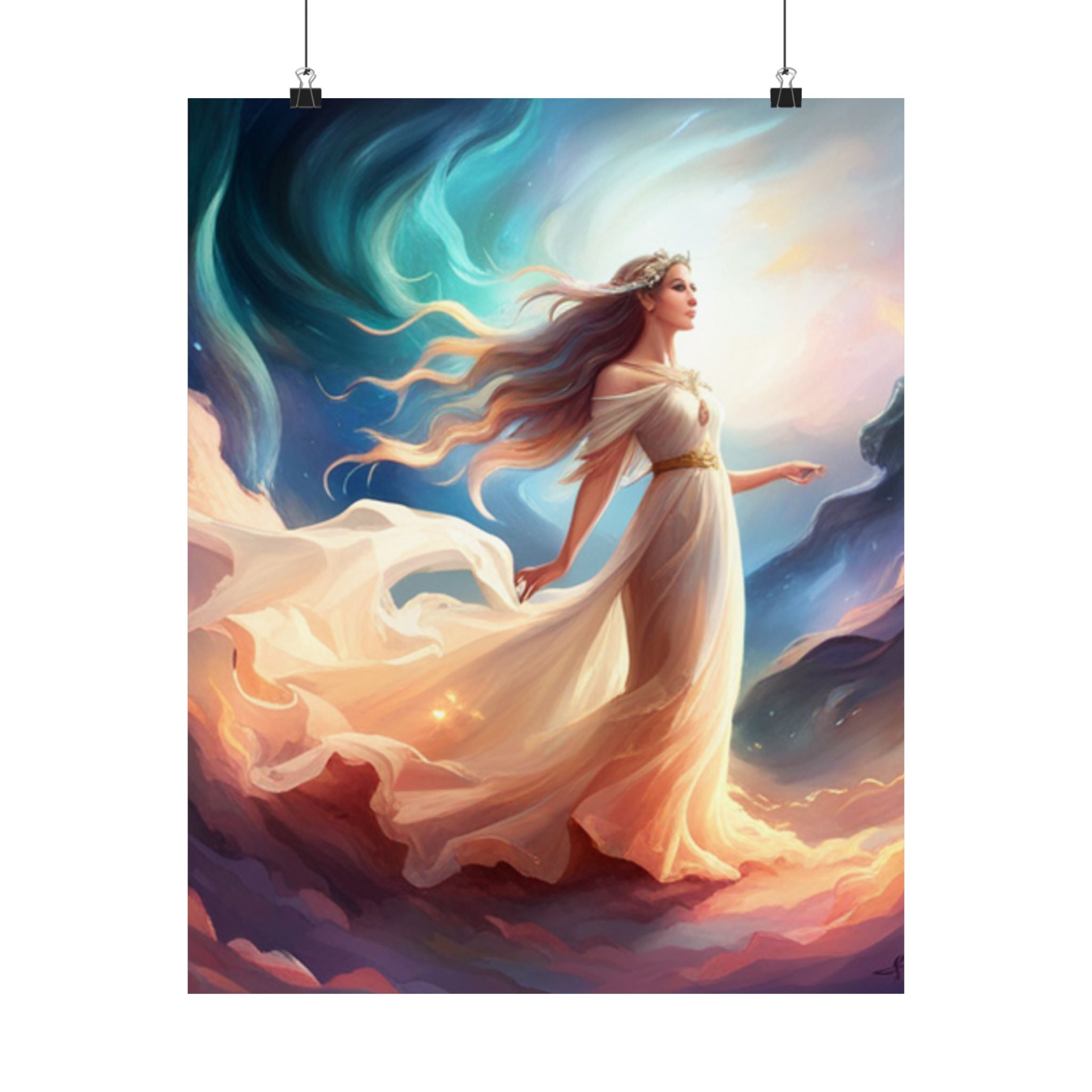 Verträumtes Satin Poster Kunstdruck, Lebendiges Wanddekor, ein Engel