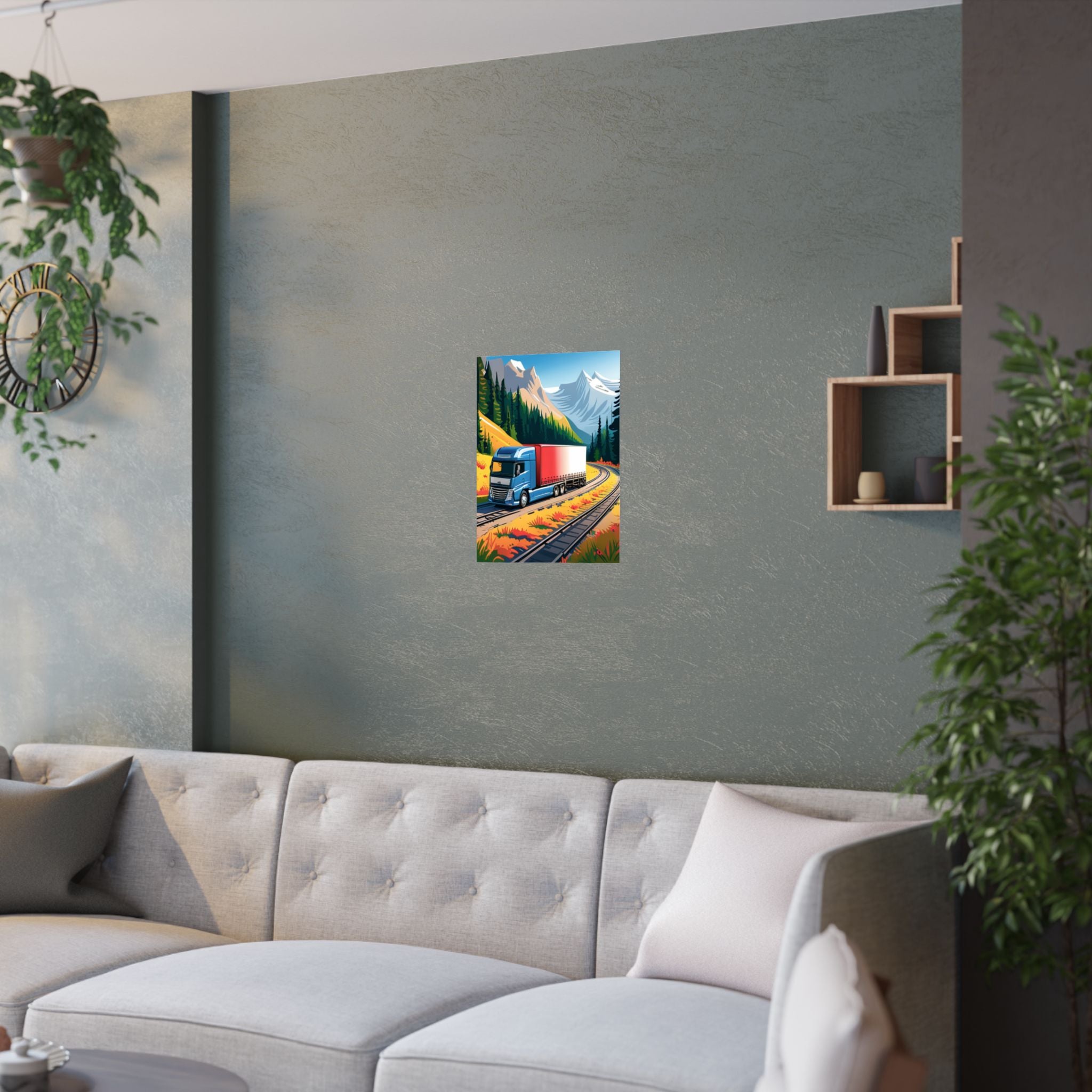 Satin Poster, Wandkunst für Truck-Enthusiasten über das Sofa