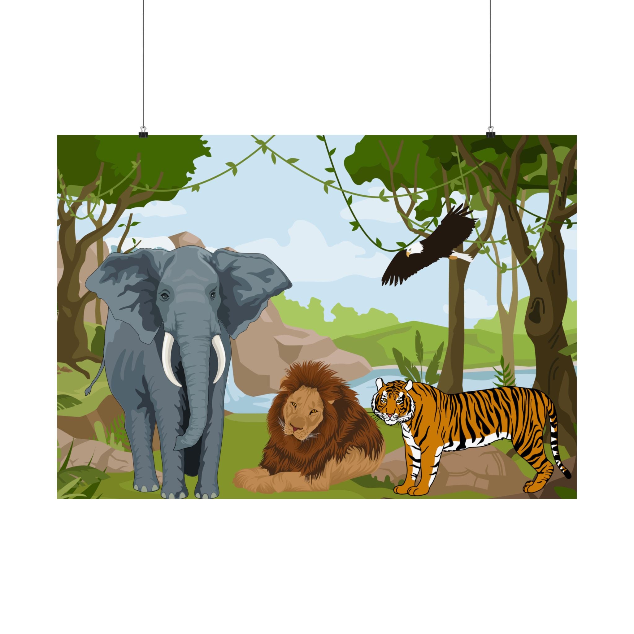 Wildlife Adventure Satin Poster, Dschungel Kunstdruck
