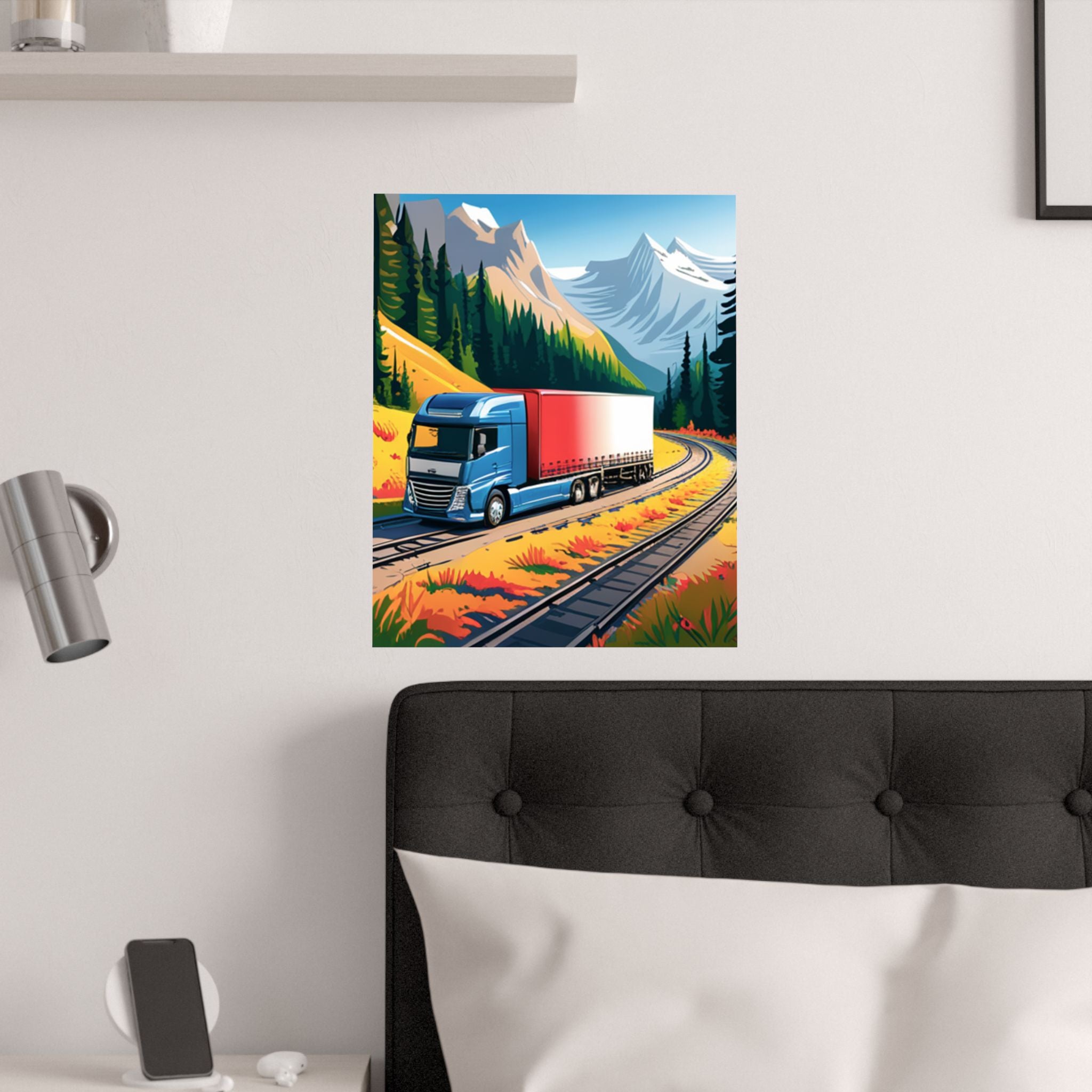 Satin Poster, Wandkunst für Truck-Enthusiasten über das Bett