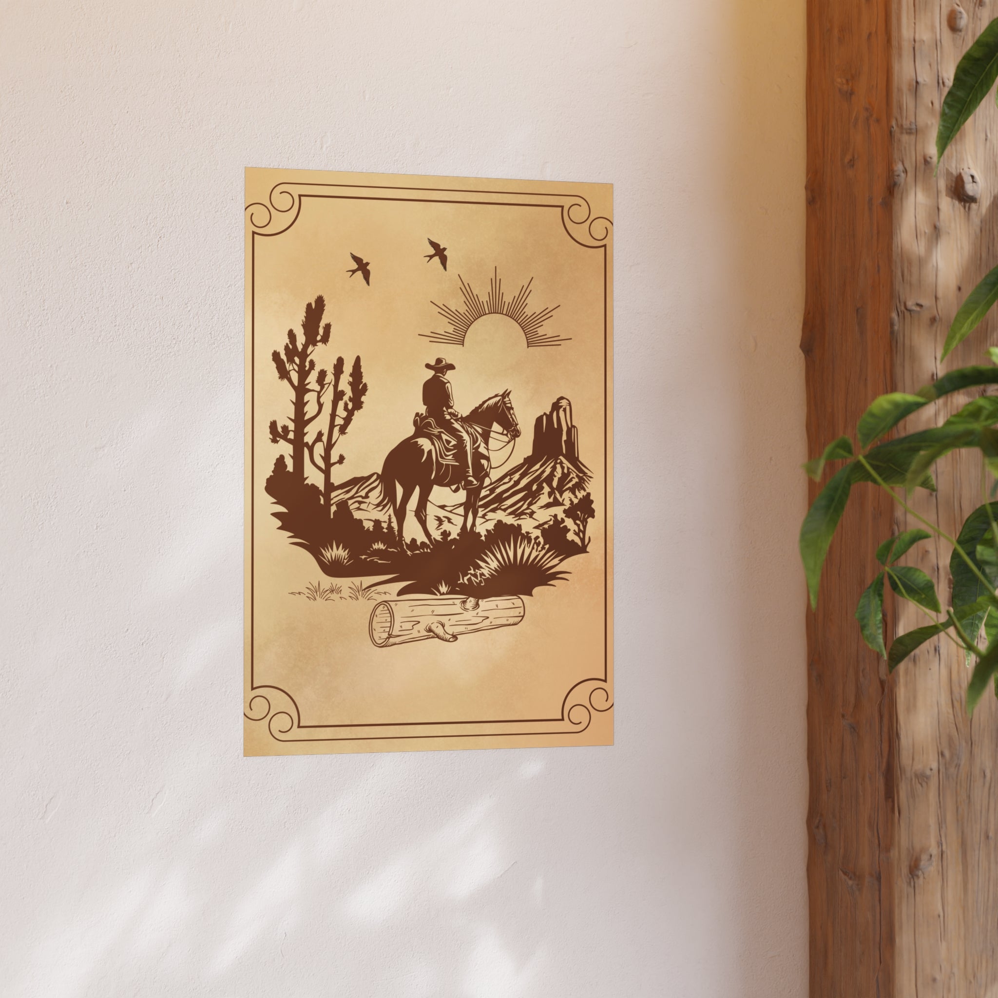 Poster Cowboy reitet durch die Prärie hängt an de Wand