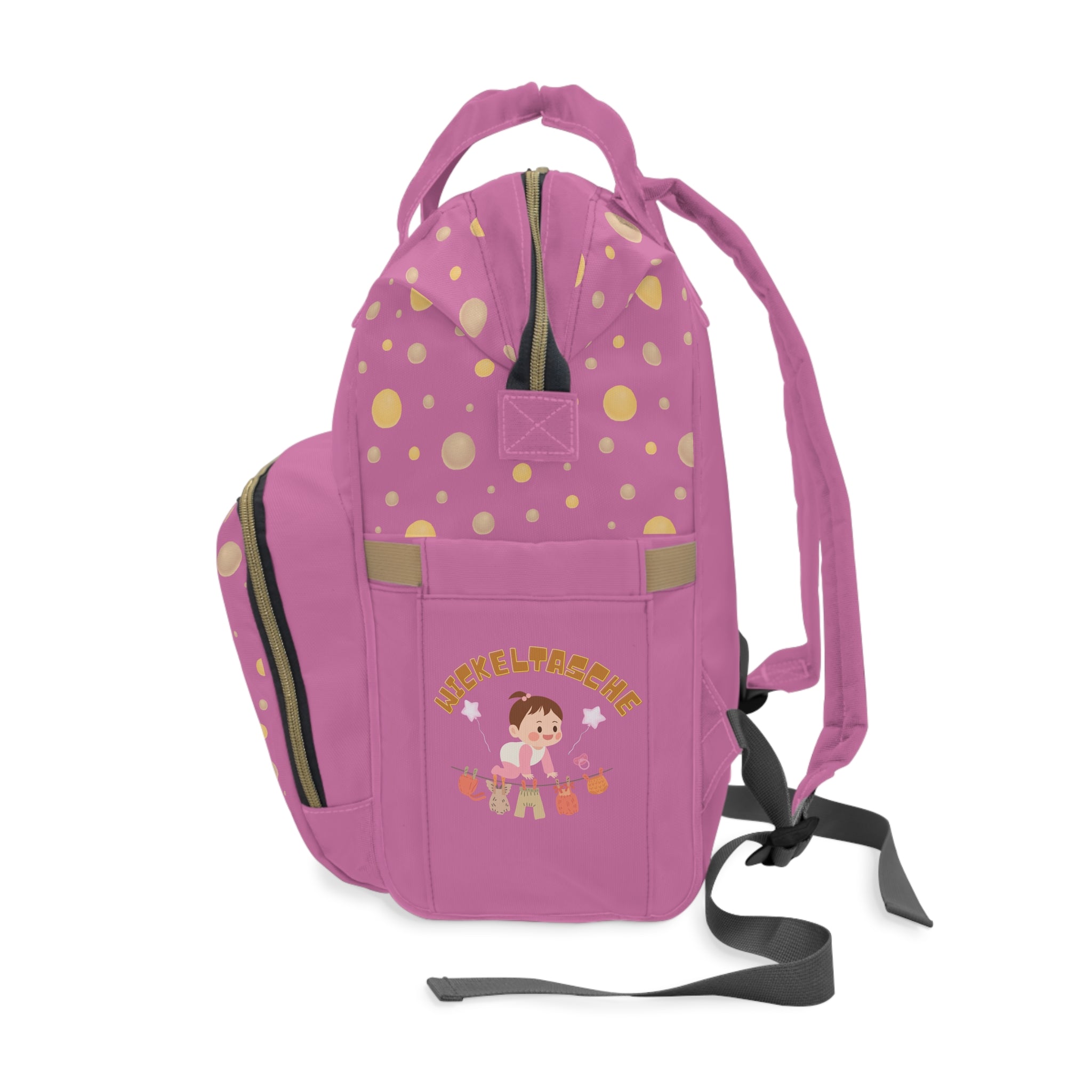 Süßer rosa multifunktionaler Wickelrucksack | Stilvolle und praktische Babytasche Seite