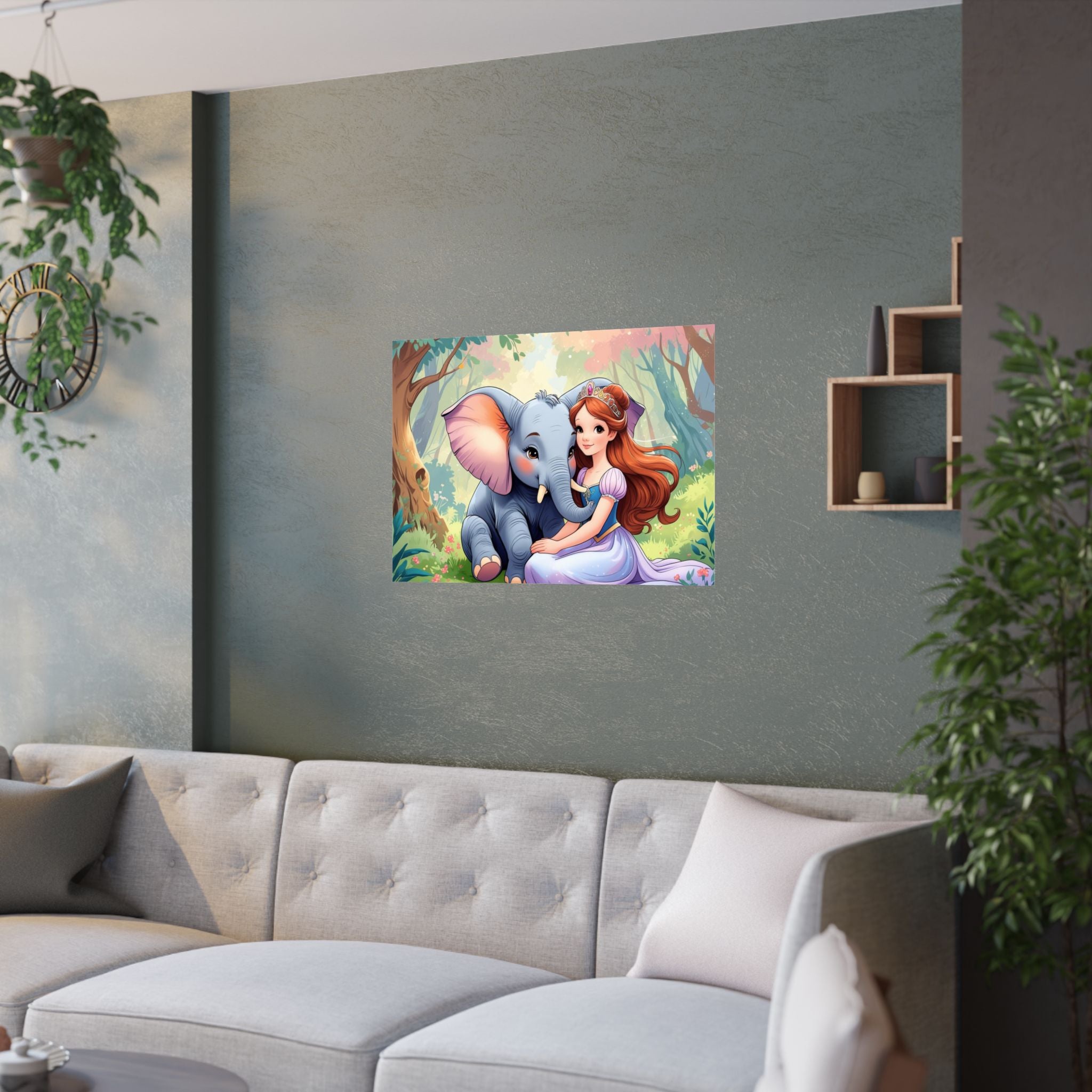 Wunderliche Satin-Poster Kunst Elefanten- und Prinzessinnen-Design für das Kinderzimmer