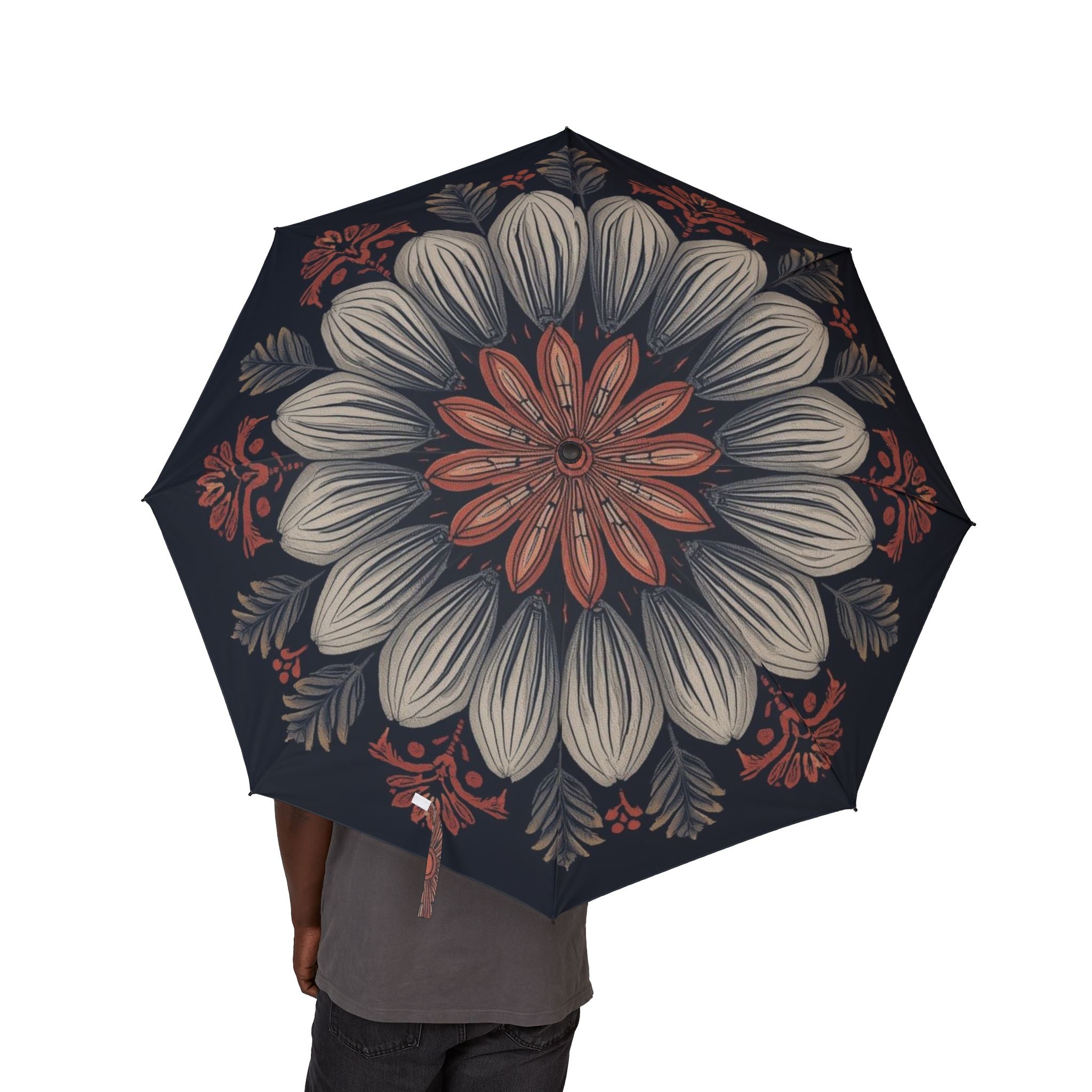 Halbautomatischer Falt- Regenschirm mit floralem Design