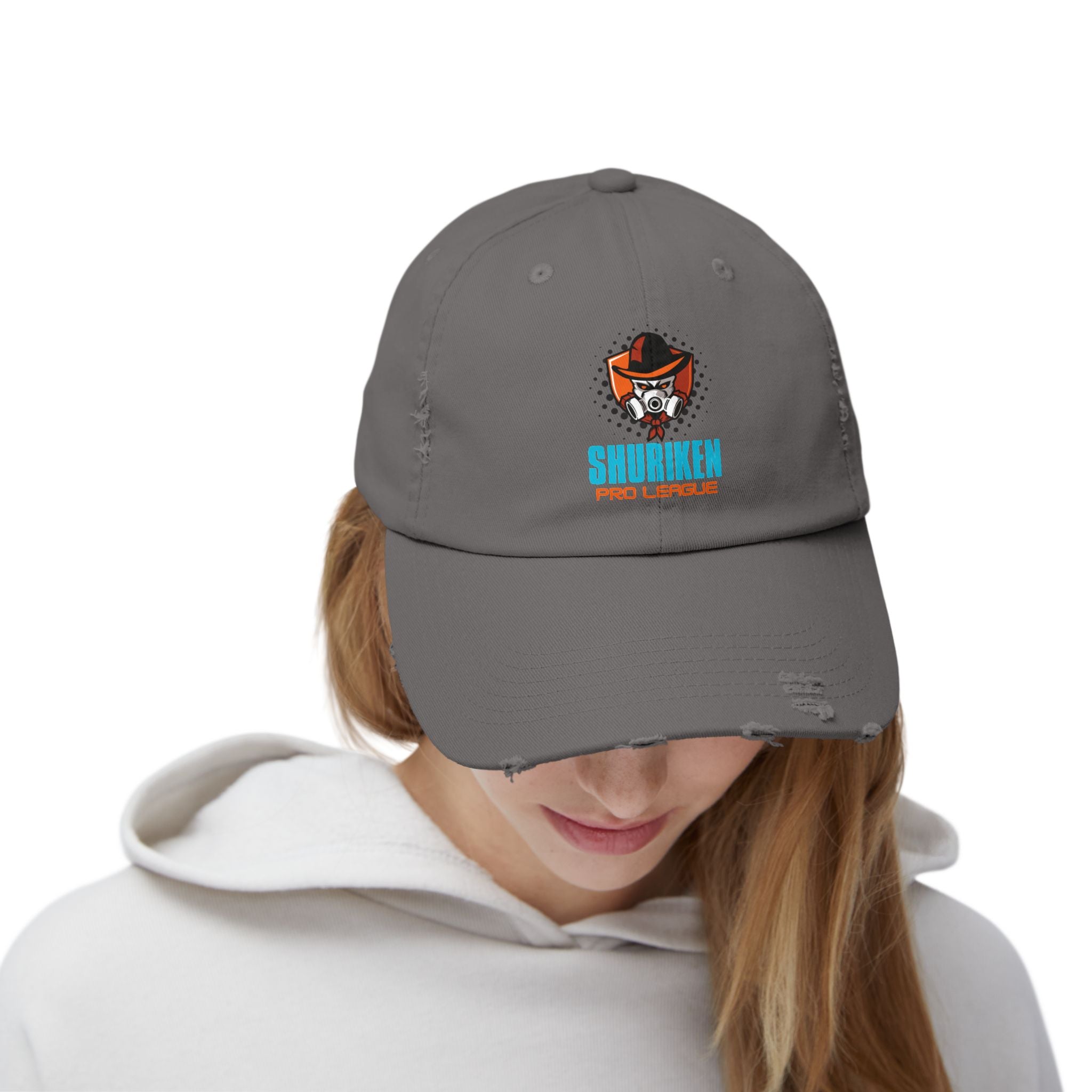 Unisex Distressed Cap Grau auf dem Kopf