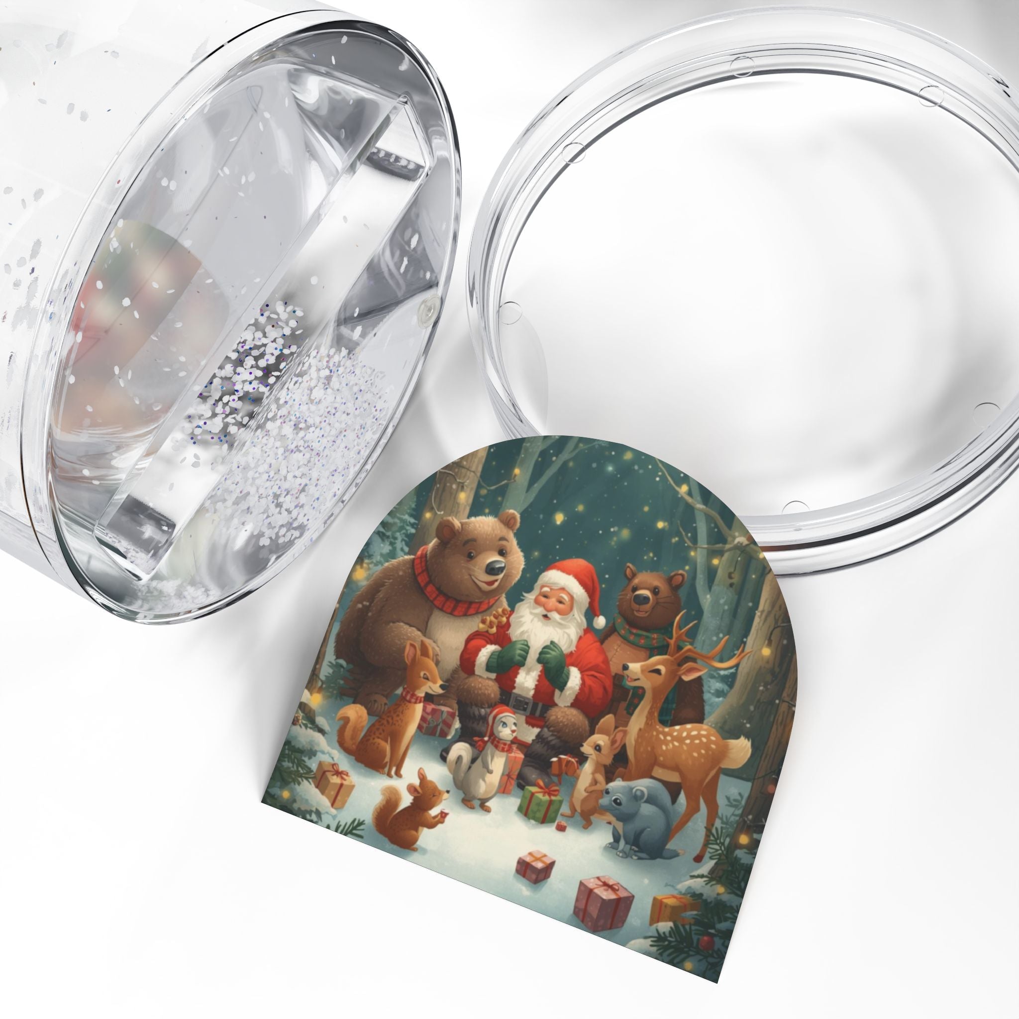 Schneekugel-Ornament mit Tieren und Weihnachtsmann Öffnung