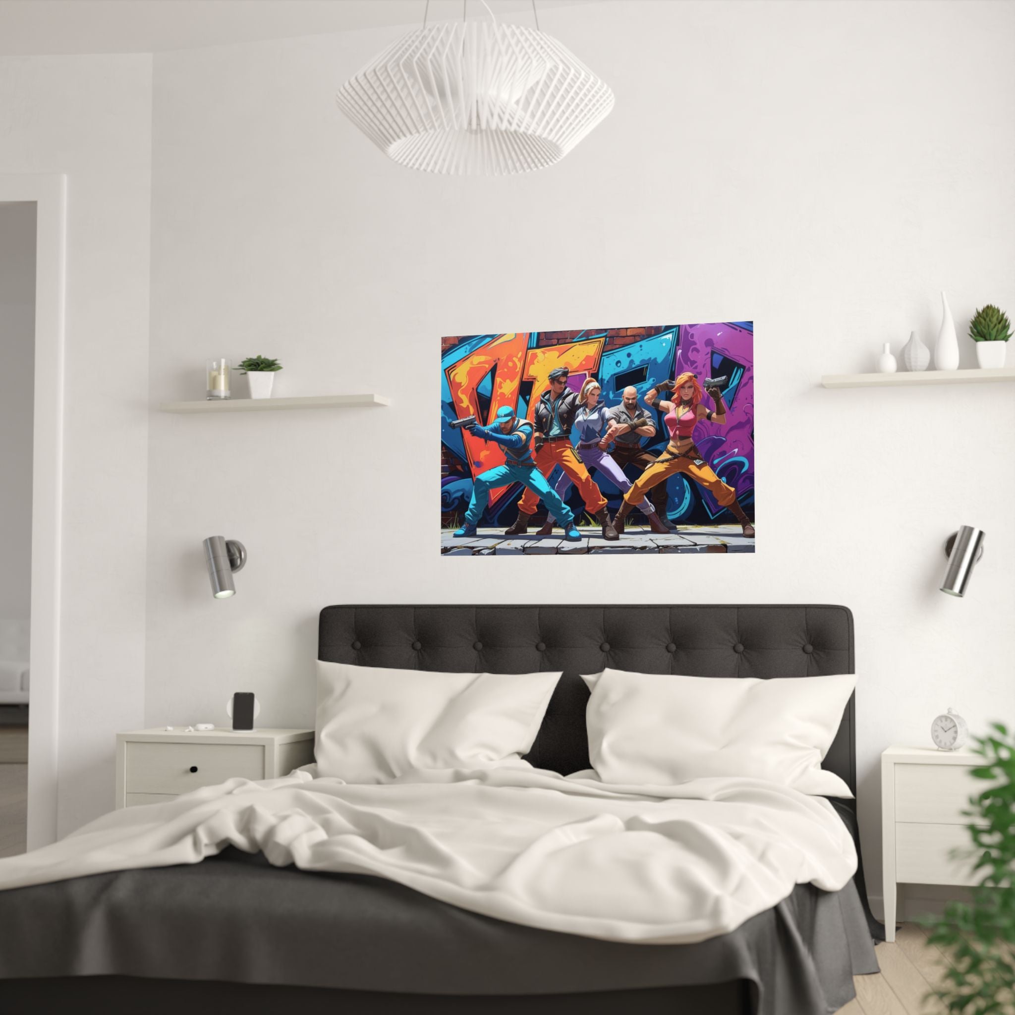 Lebendiger Satin-Wandkunstdruck, Poster im Graffiti-Stil für Gamer über das Bett