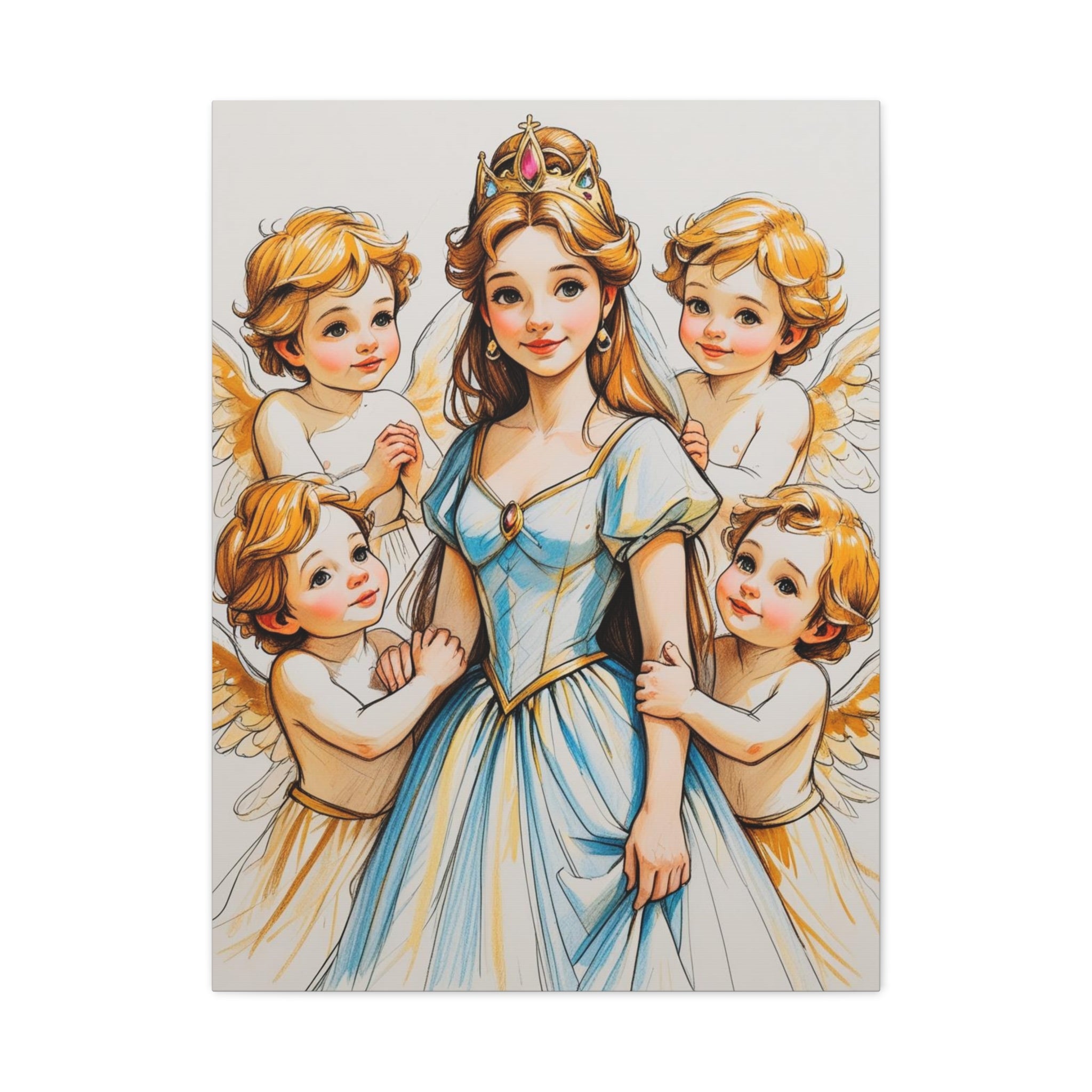 Leinwand Bild  Prinzessin mit kleine Engel in Mal Motiv