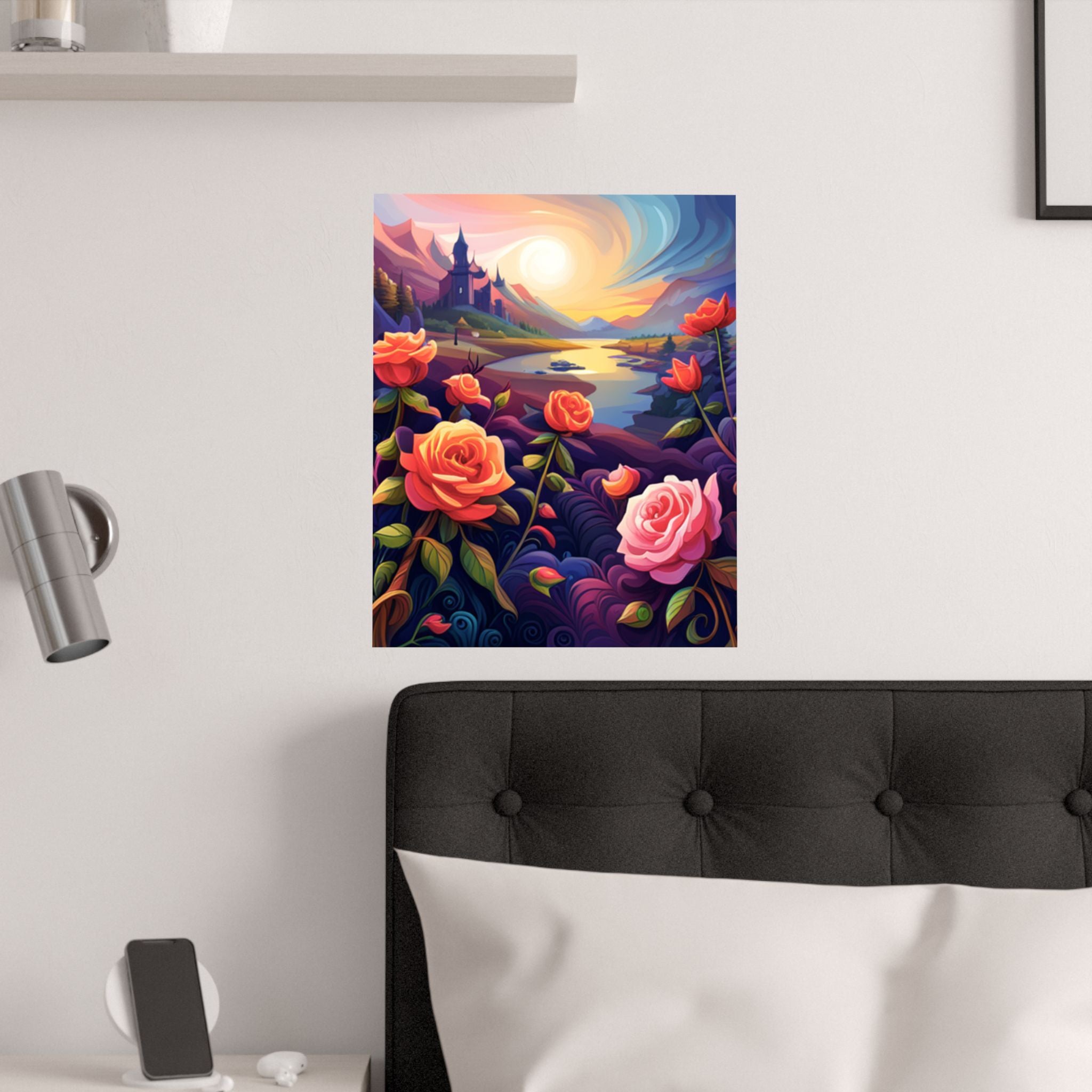 Satinblumen Poster Kunstdruck, Romantisches Wanddekor, Florales Kunstwerk über das Bett