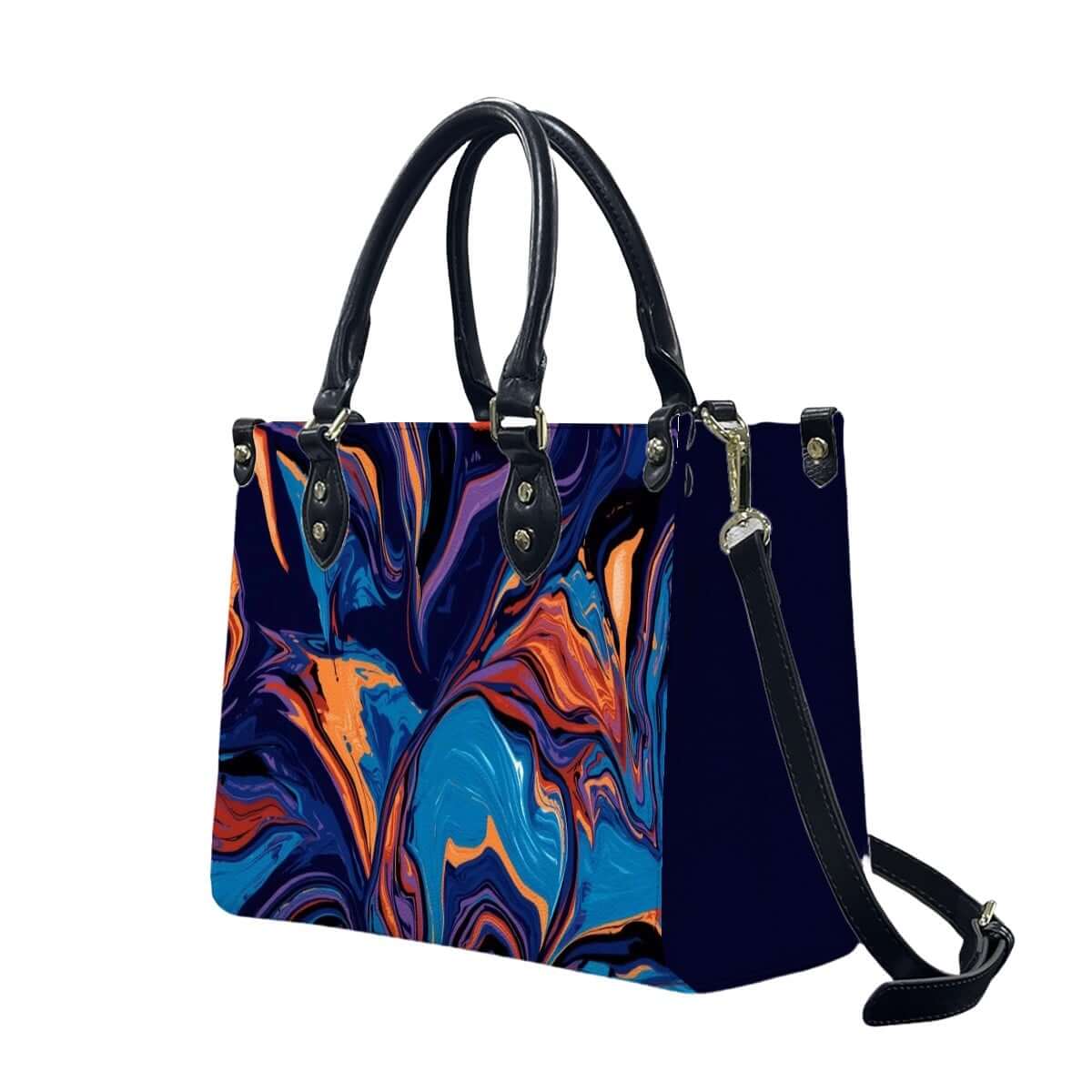 PU Tote Bag for Women with abstract pattern and black handles; small size, UV printed, high-quality PU material, Details für PU-Tragetasche für Damen ansehen
