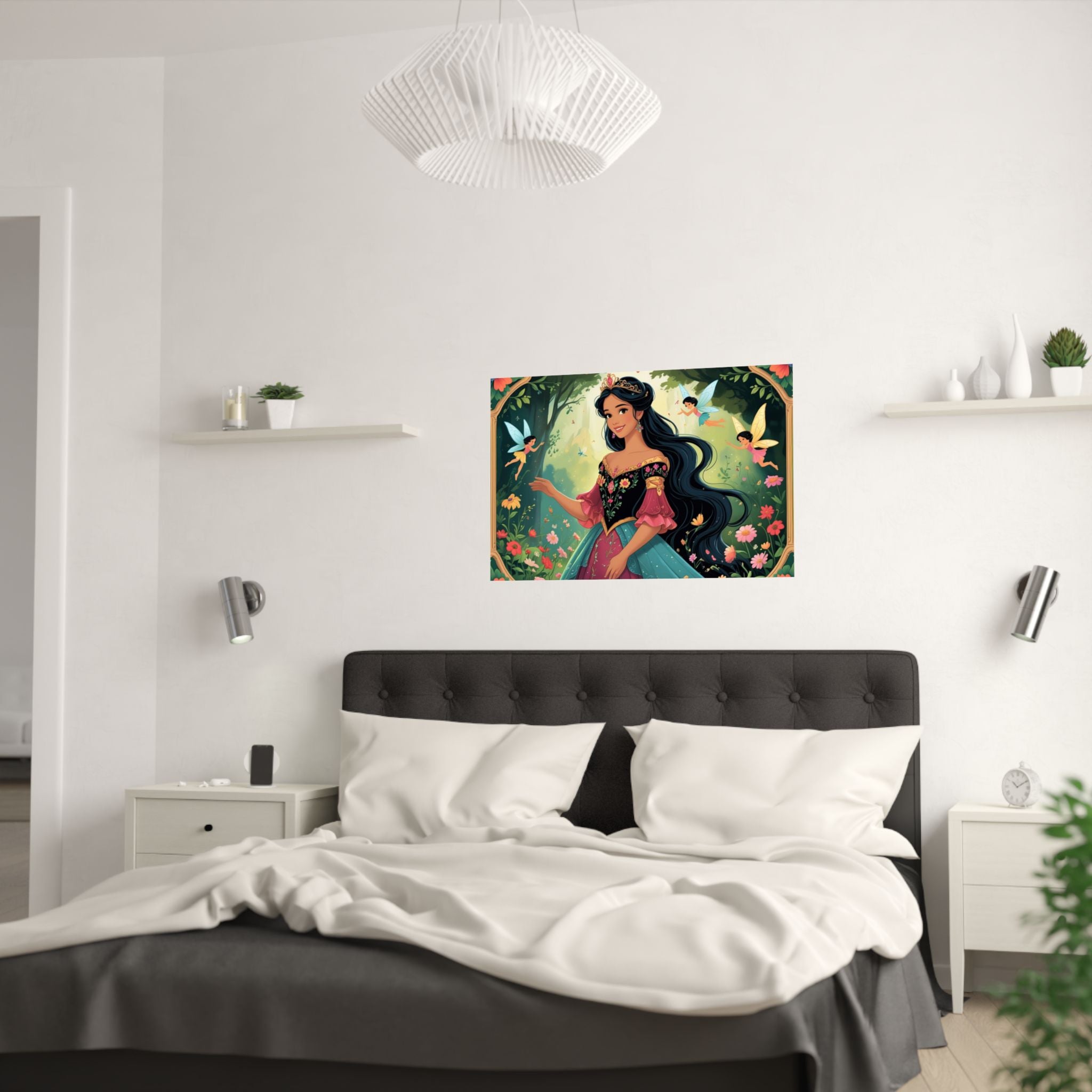 Zauberhaftes Satinposter – Zauberhafte Märchenkunst fürs Kinderzimmer über das Bett
