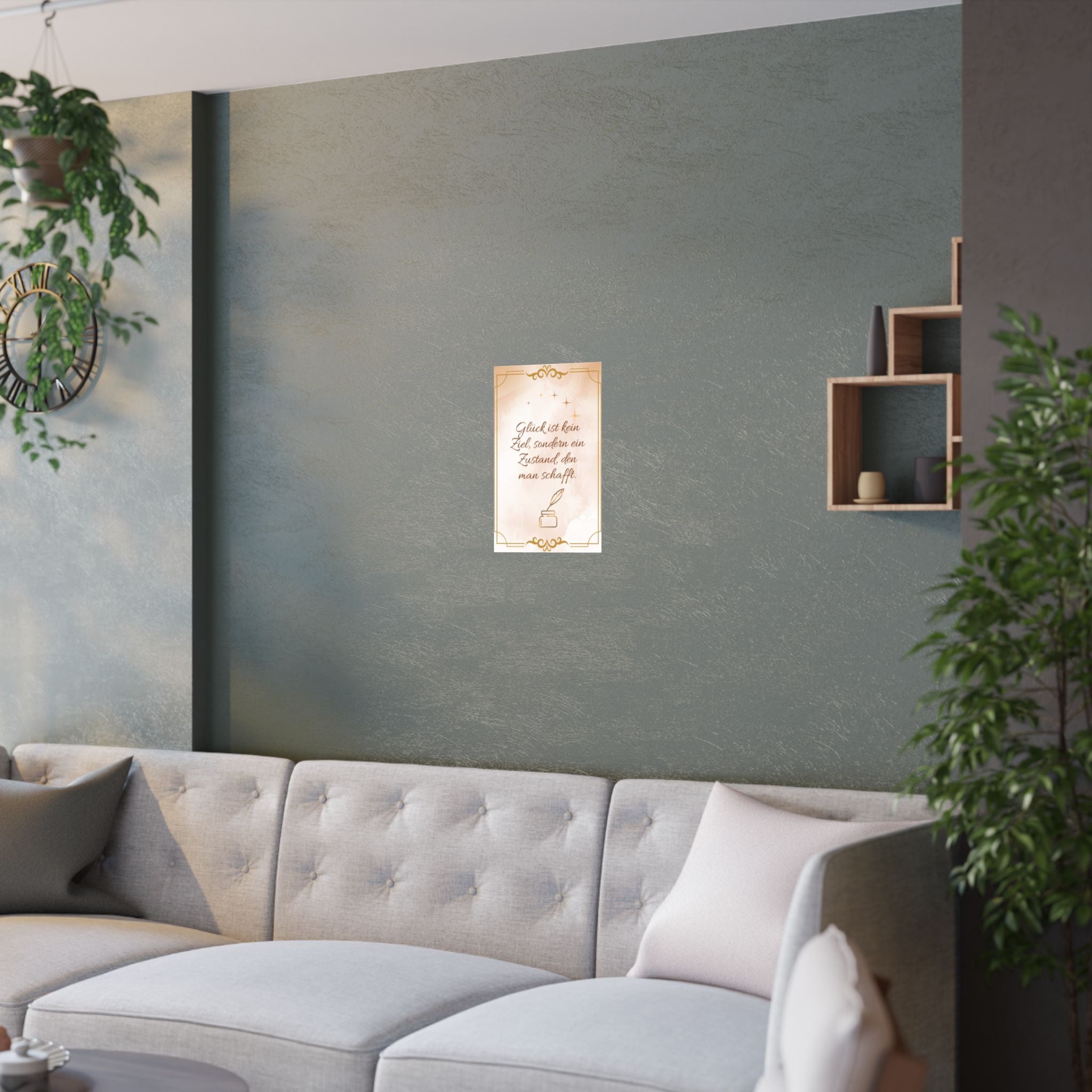Elegante Motivationsposter aus Satin über das Sofa