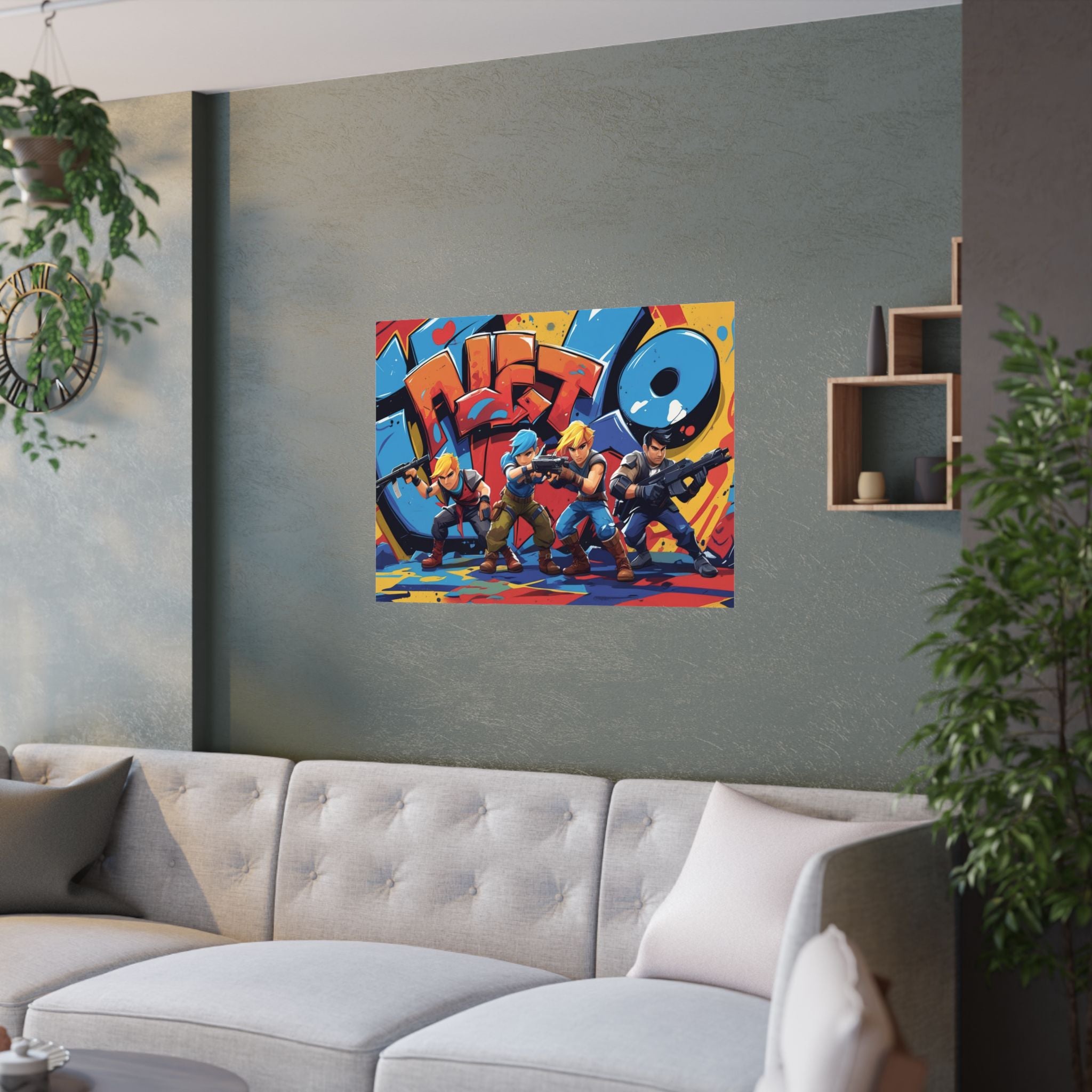 Lebendige Satin-Poster für Gamer, bunte Wandkunst über das Sofa