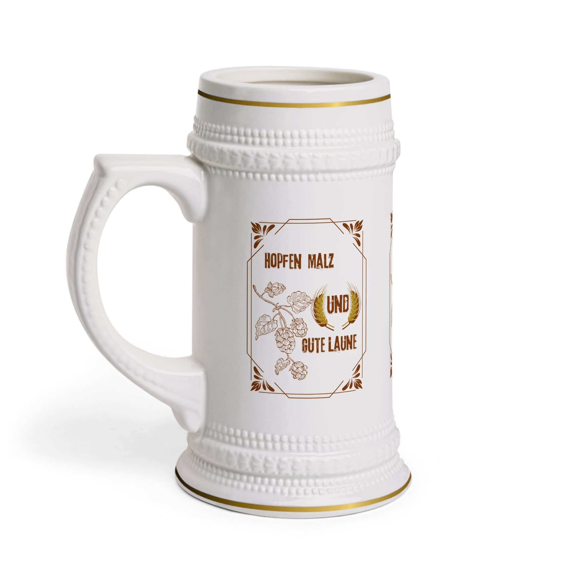 Beer Stein Krug Krug Liebe ist wahre Liebe, 22 oz white ceramic mug with gold accents for Herren.