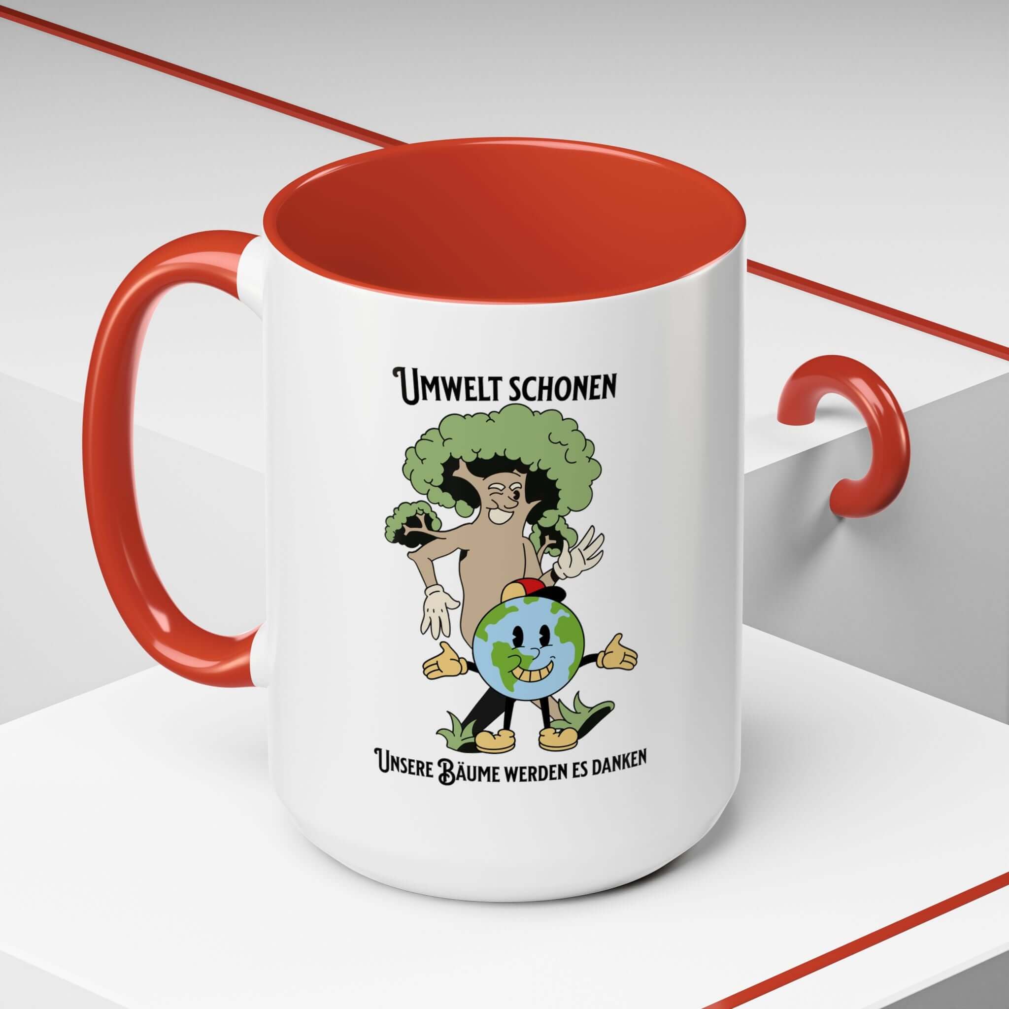 Kaffeetasse Umweltliebhaber Geschenk mit leuchtendem Design und rotem Henkel, perfekt für Gartenliebhaber. Details für Kaffeetasse ansehen.