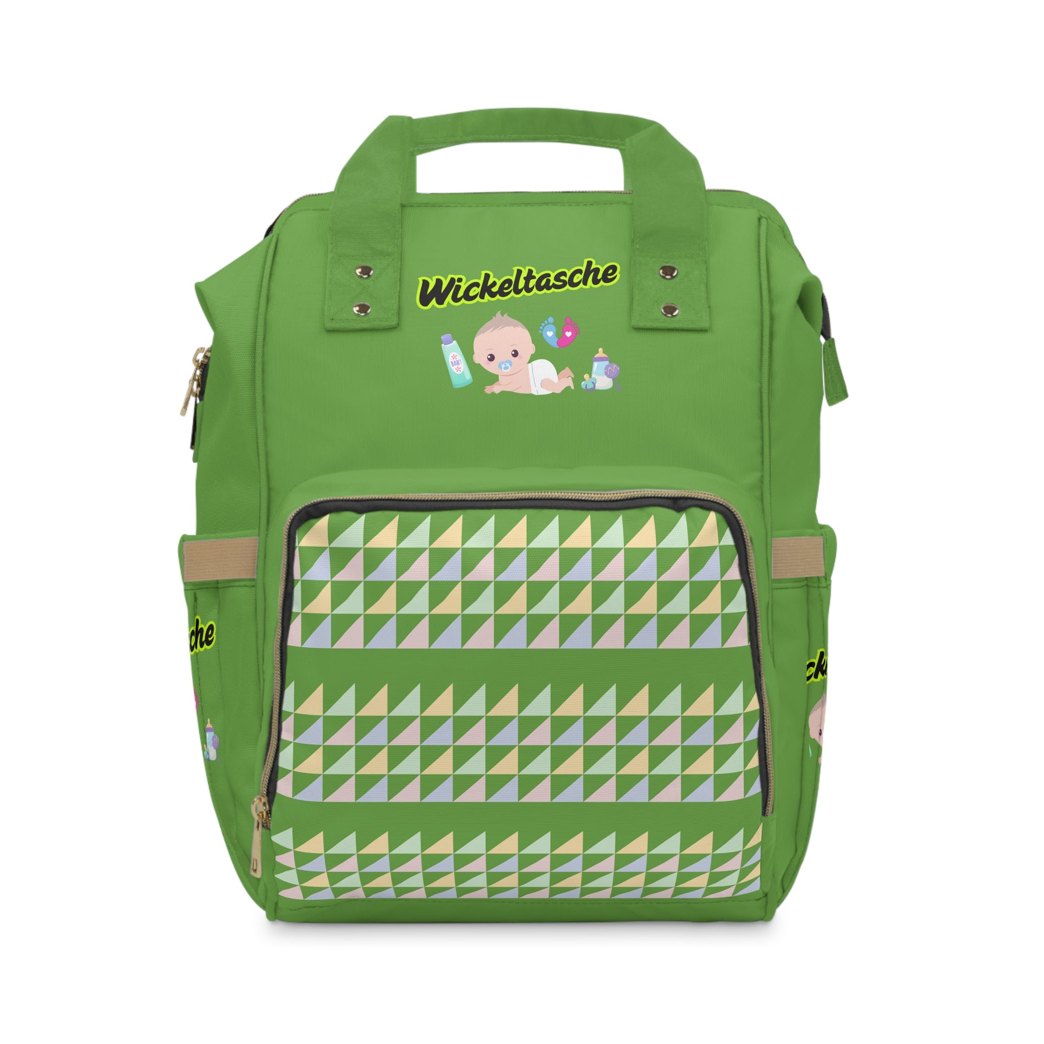 Bunter multifunktionaler Wickelrucksack für Eltern ideal für die Babypflege grün