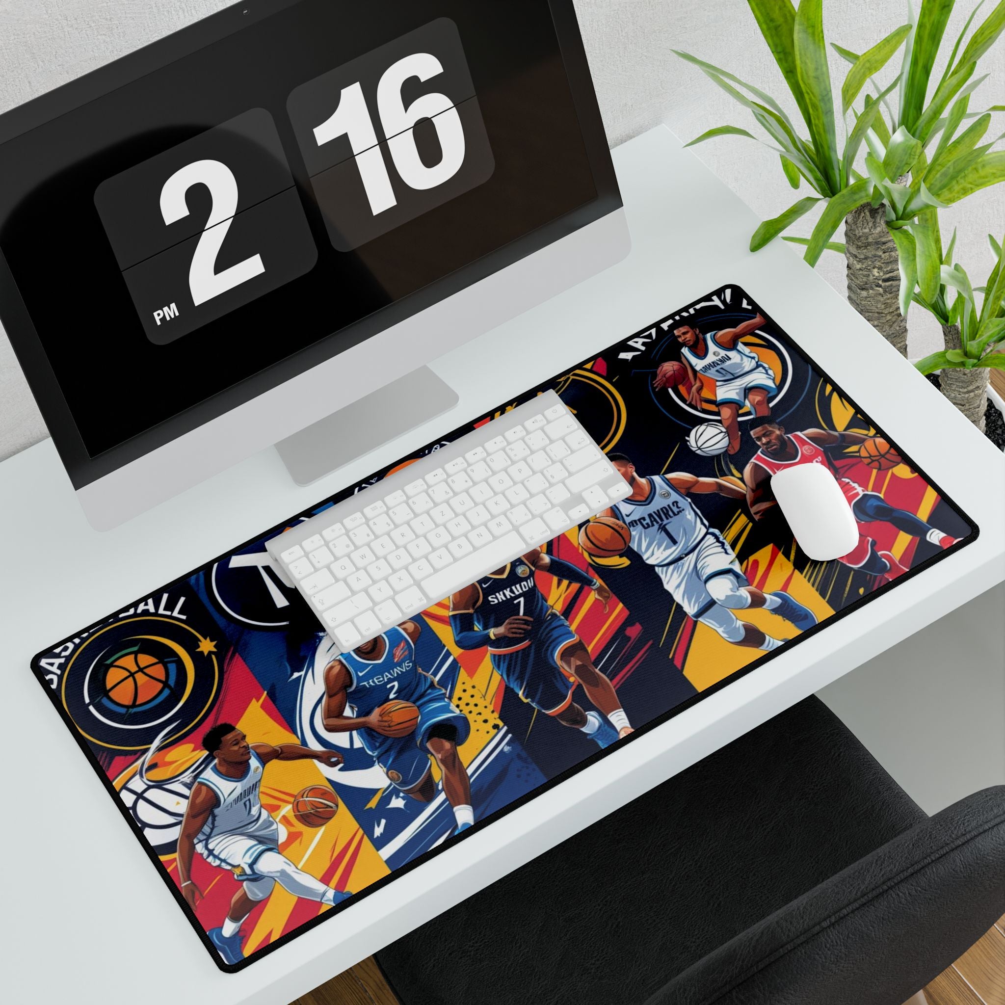 Schreibtischunterlagen mit Basketball-Motiven für Sportliebhaber auf dem Tisch