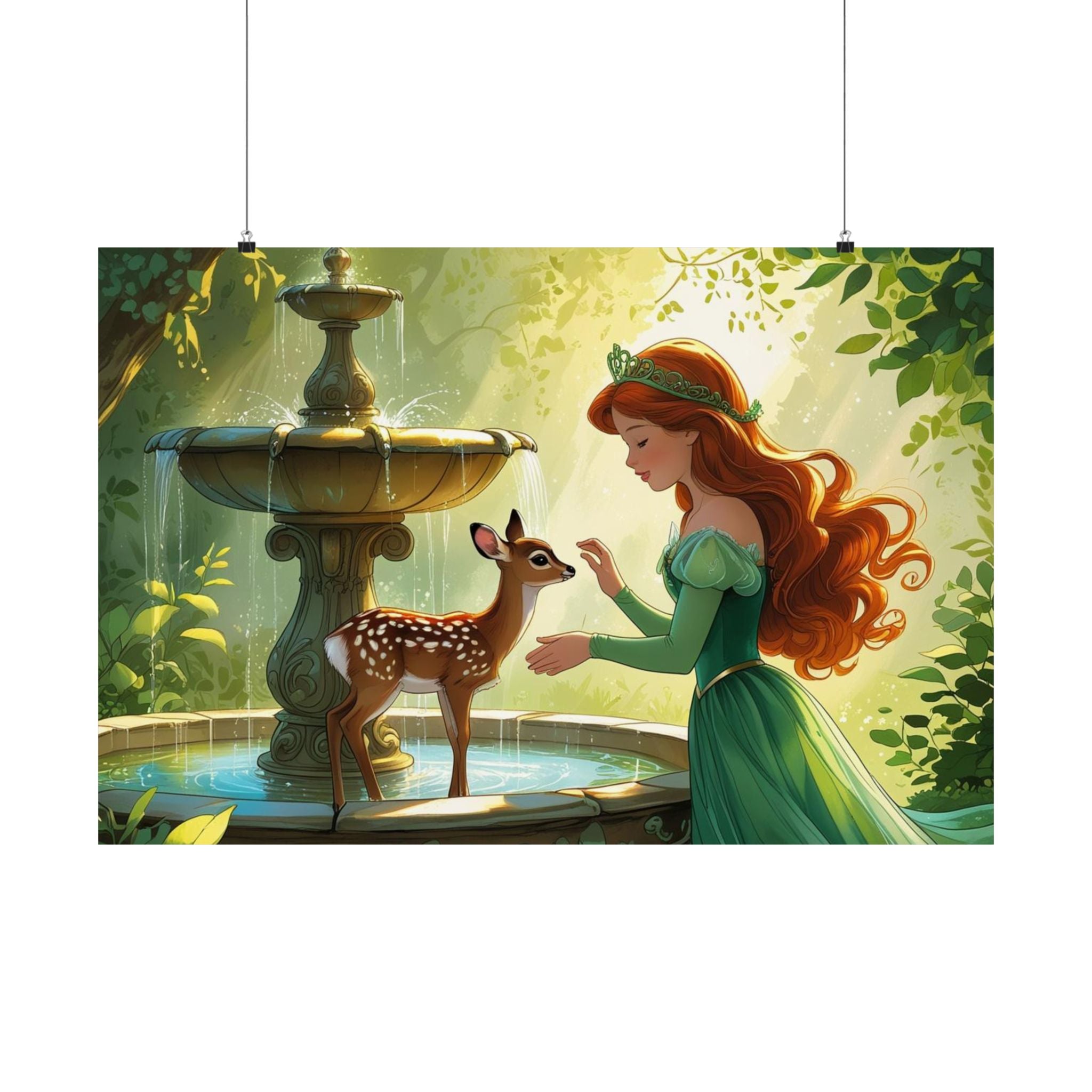 Zauberhafter Waldbrunnen Satin Posterdruck, Wunderliche Wandkunst