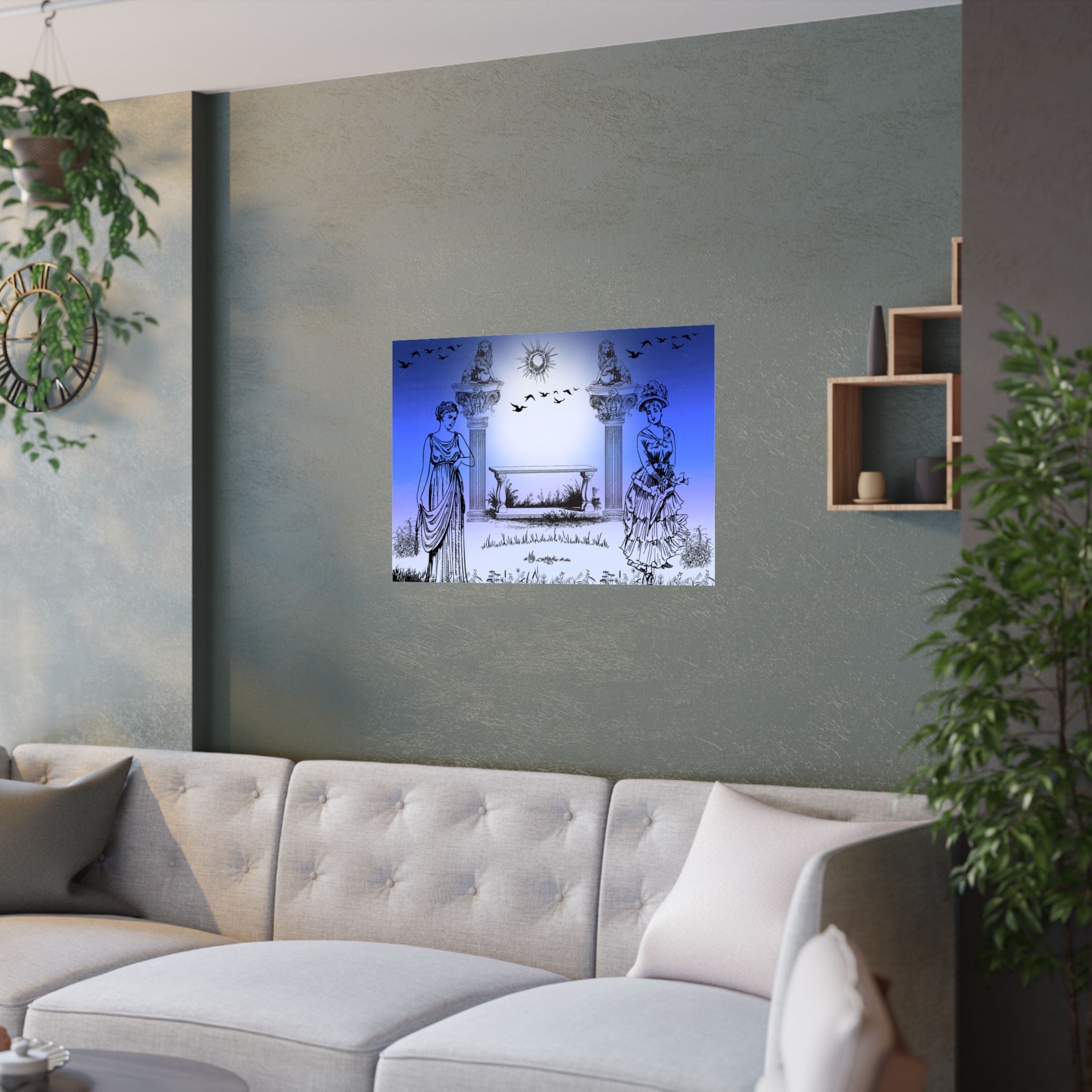 Elegantes Satin Poster Kunstdruck, Vintage Dekor, Home Wall Art in Bunter Schatten Art über das Sofa
