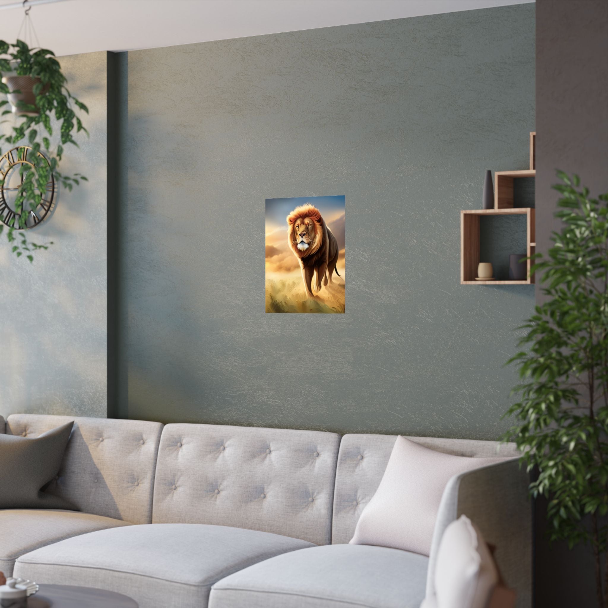 Majestätisches Löwe Satin Poster, Art Deco, Wandkunst über das Bett
