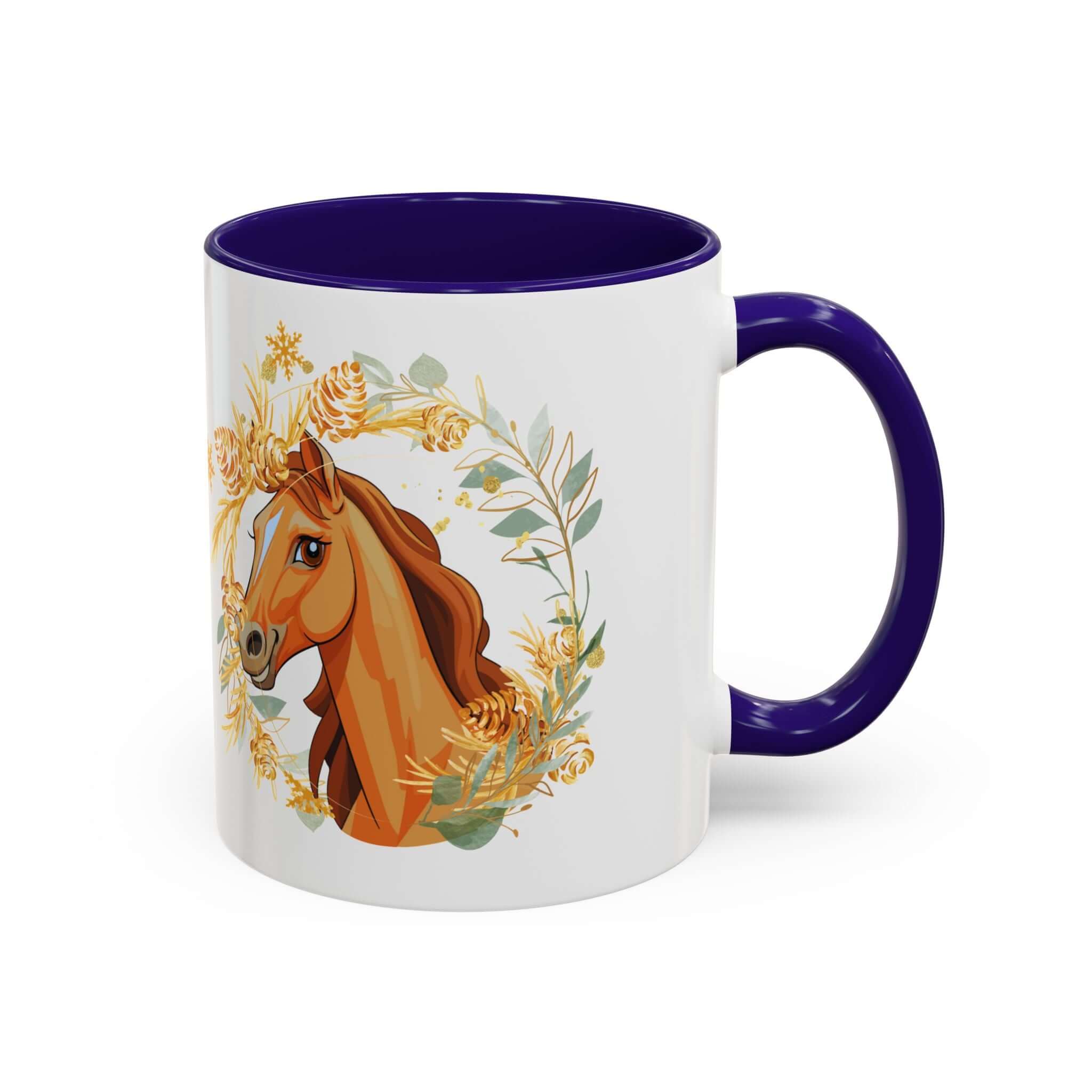 Kaffeetasse mit Pferdemotiv und Blumenmuster