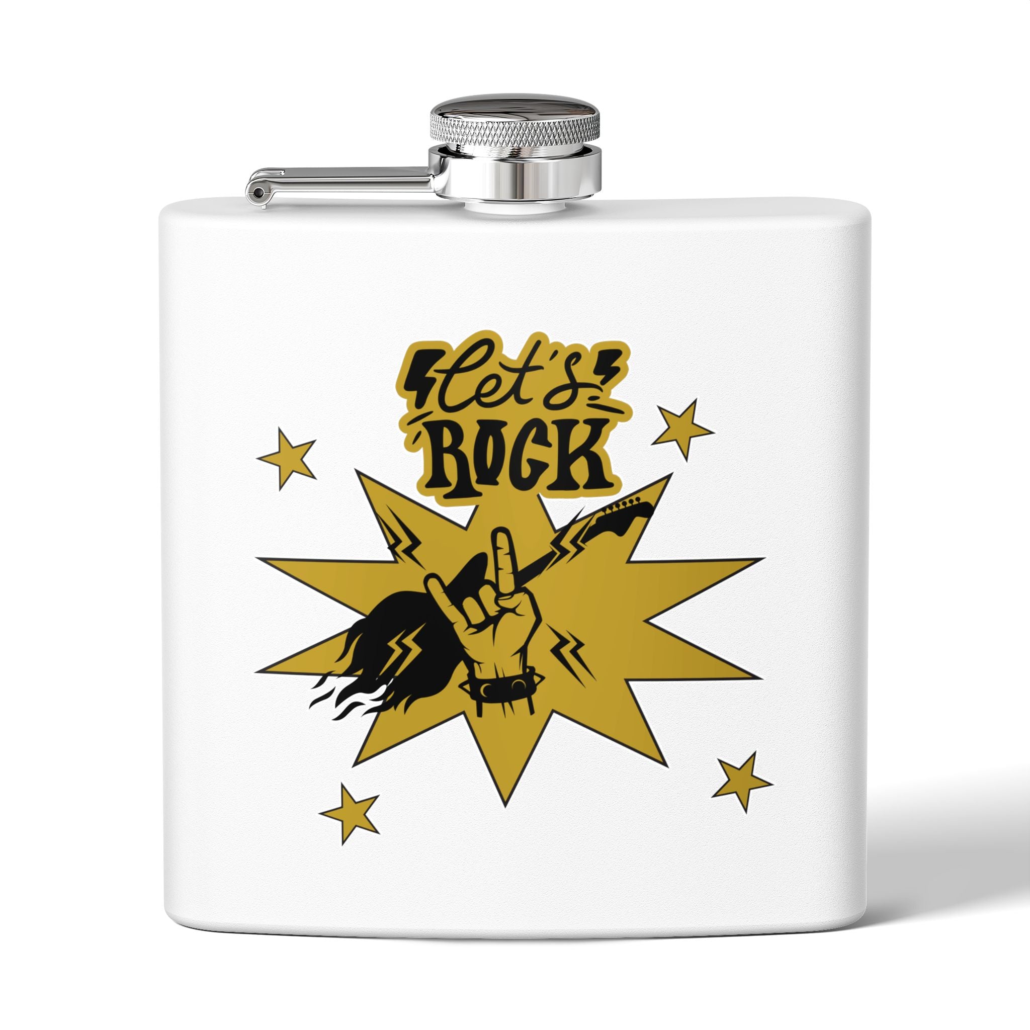 Edelstahl-Flachmann „Rock On“ – 170 ml „Let’s Rock“-Design für Musikliebhaber weiß