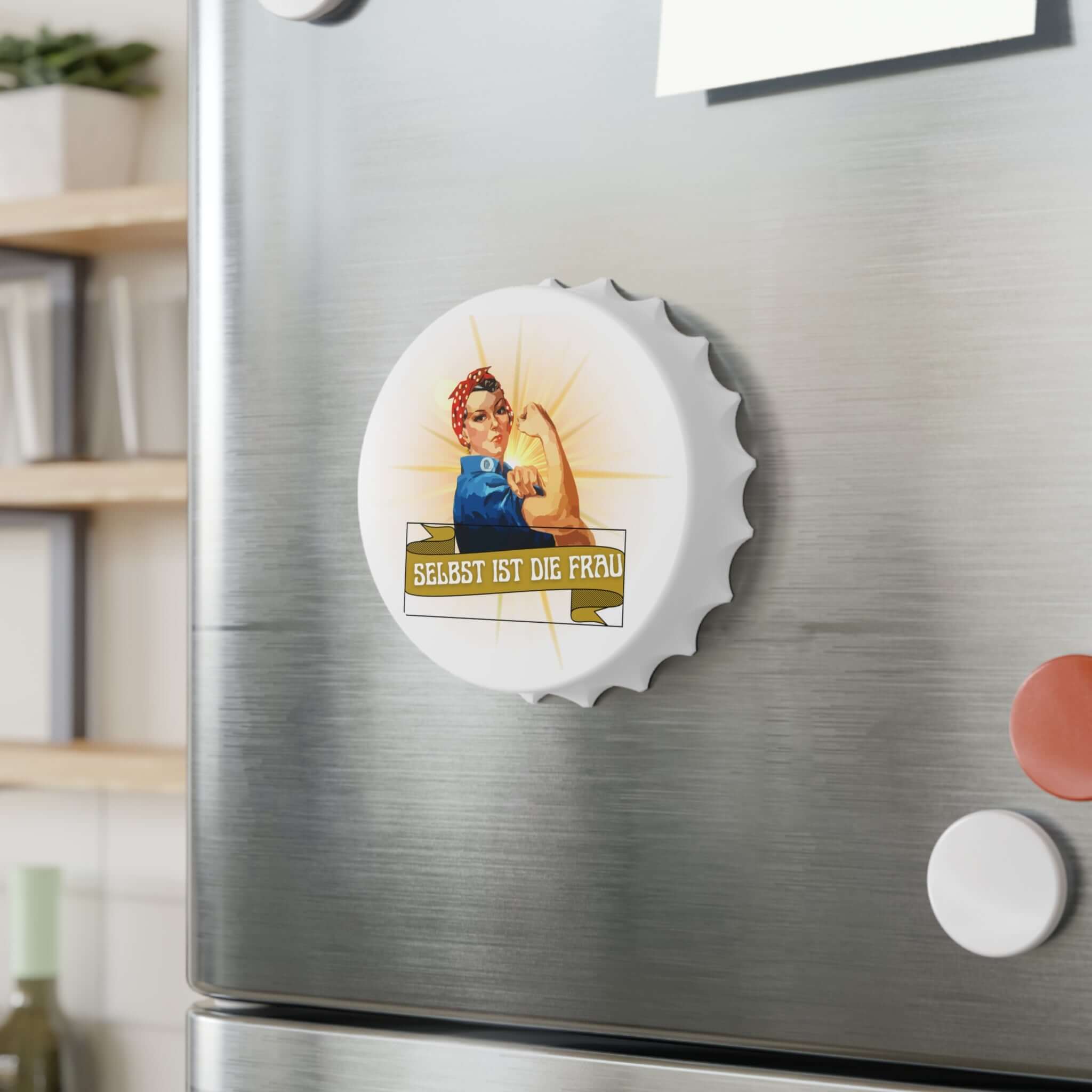 Flaschenöffner – „Selbst ist die Frau“ Ein Flaschenöffner, der nicht nur praktisch ist, sondern auch eine klare Botschaft vermittelt. Mit dem Spruch „Selbst ist die Frau“ wird er zum starken Statement-Accessoire für selbstbewusste Frauen. Design: Humorvo