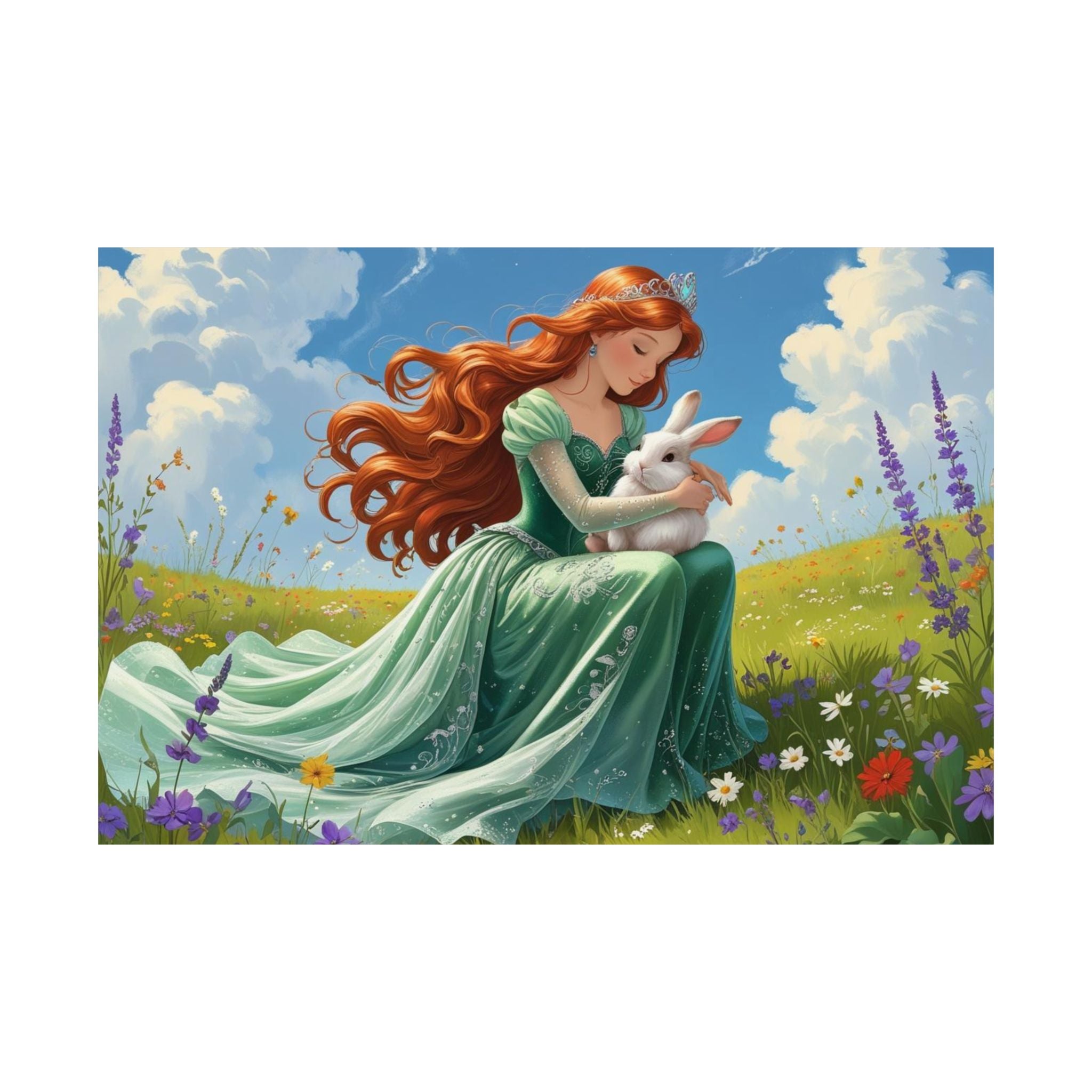 Wunderliches Satin Poster, Zauberhafte  Prinzessin & Hase Design