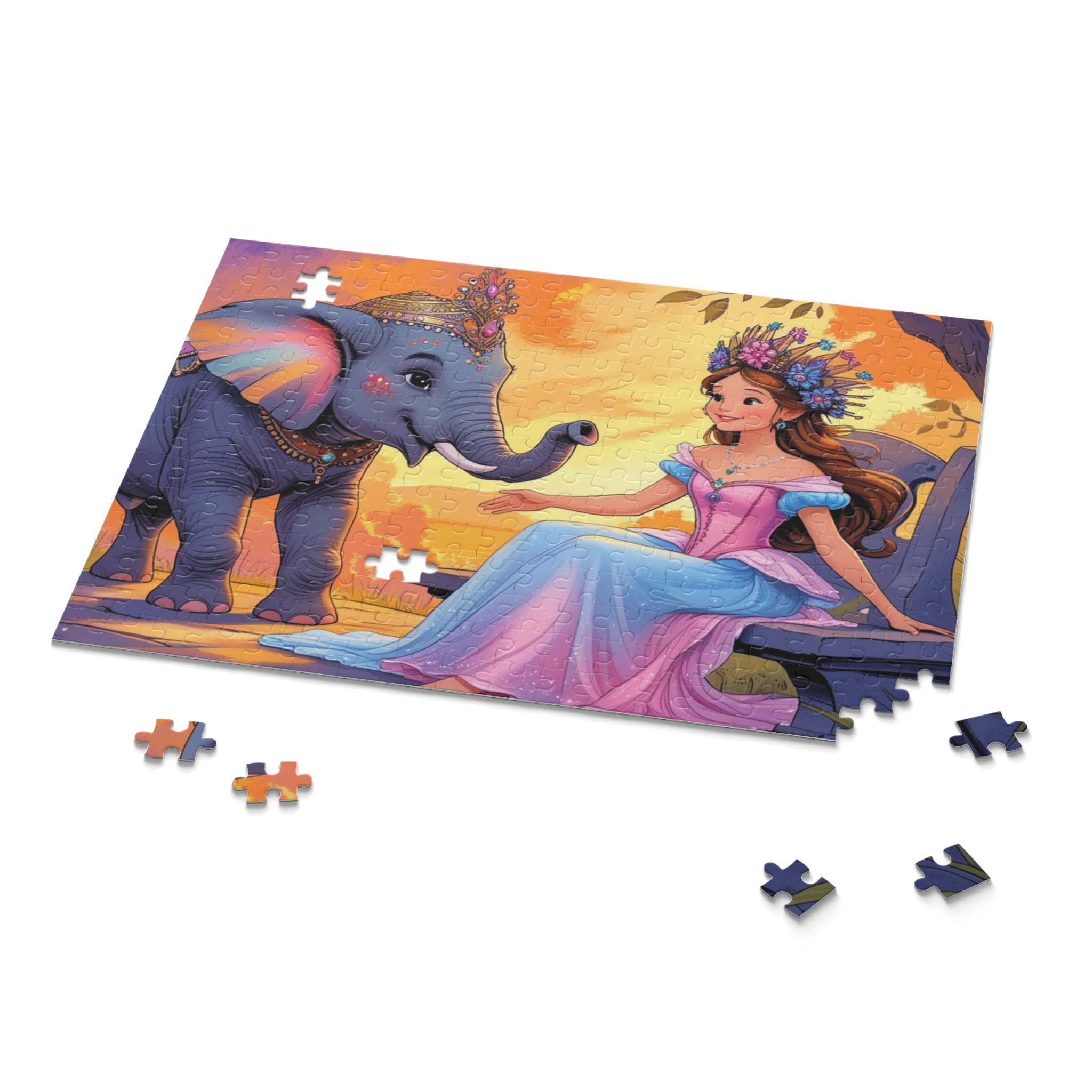Puzzle Prinzessin & Elefant Sonnenuntergangs
