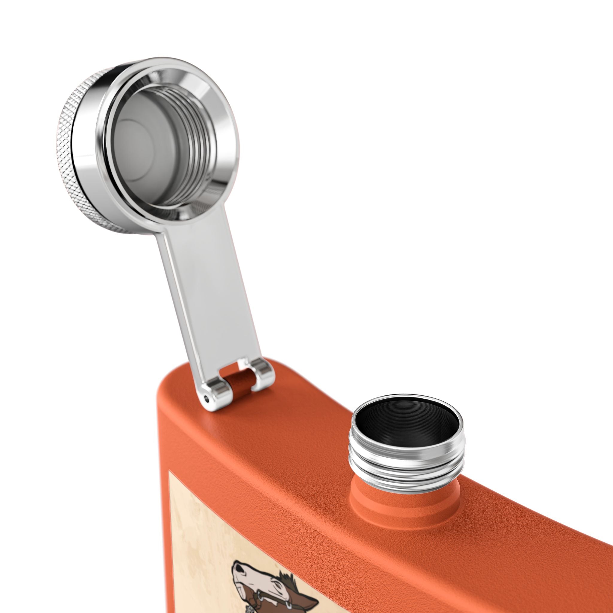 Edelstahl-Flachmann mit Cowboy-Motiv Trinkgefäß für Abenteurer orange Verschluss