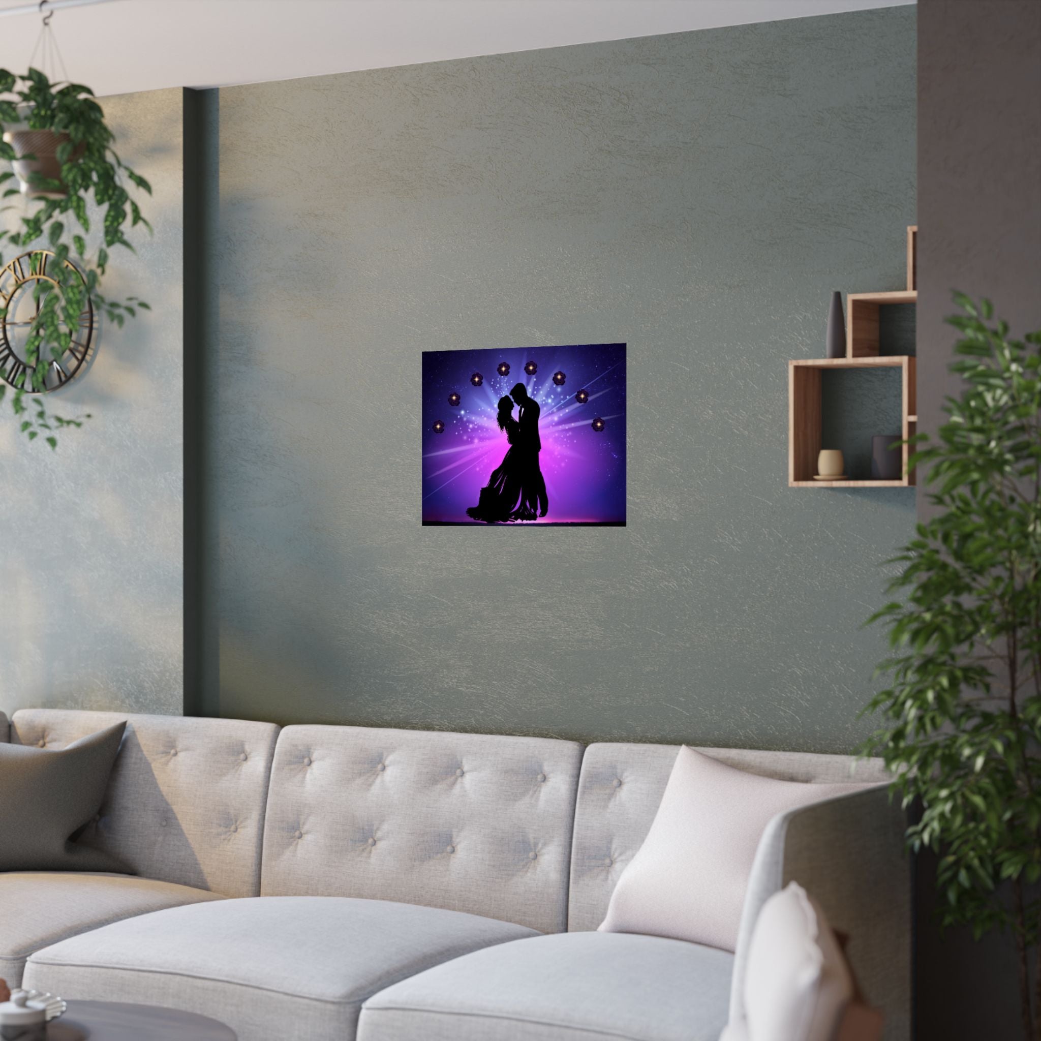 Romantische Satin Poster, Paar Wandkunst, Liebesdekor über das Sofa