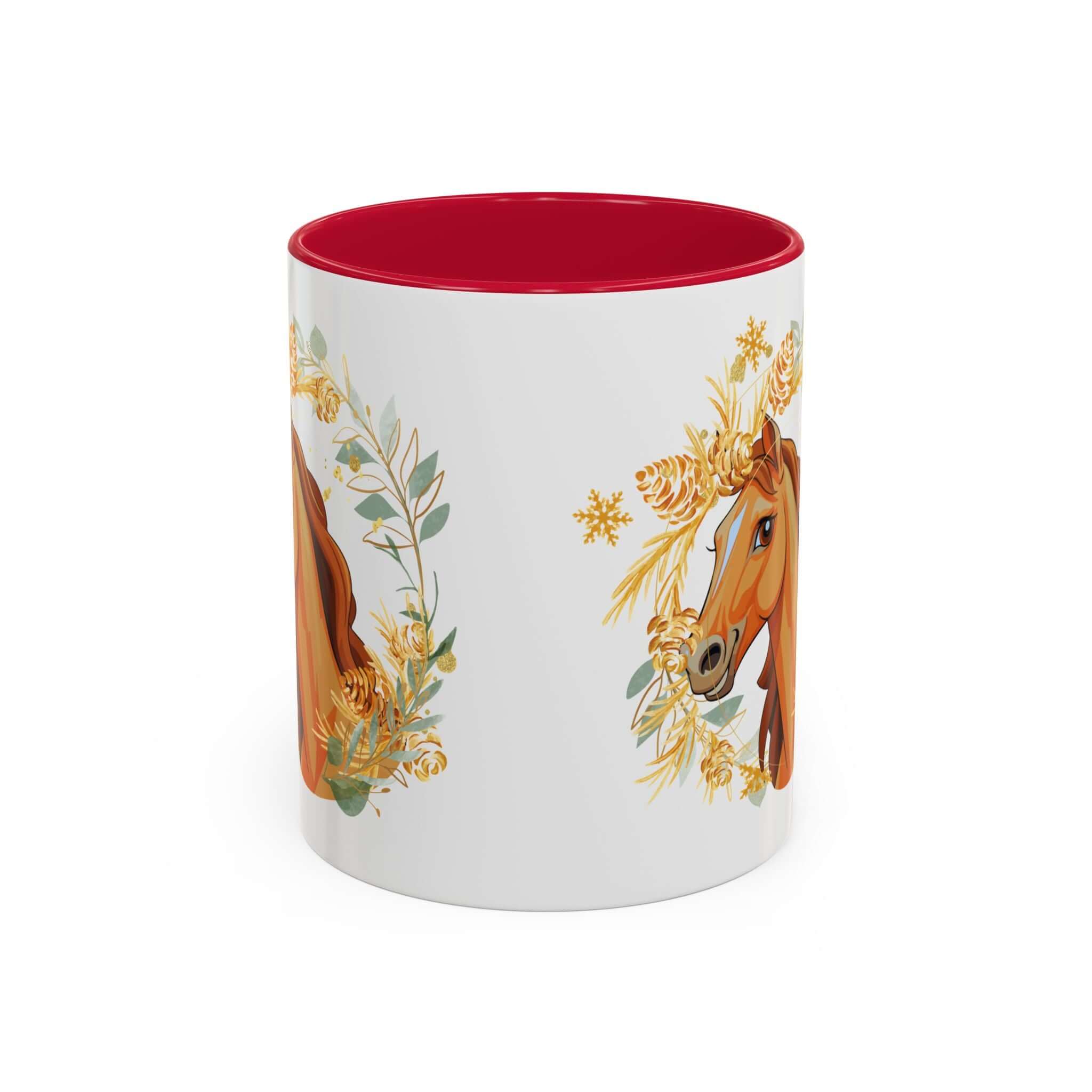 Kaffeetasse mit Pferdemotiv und Blumenmuster