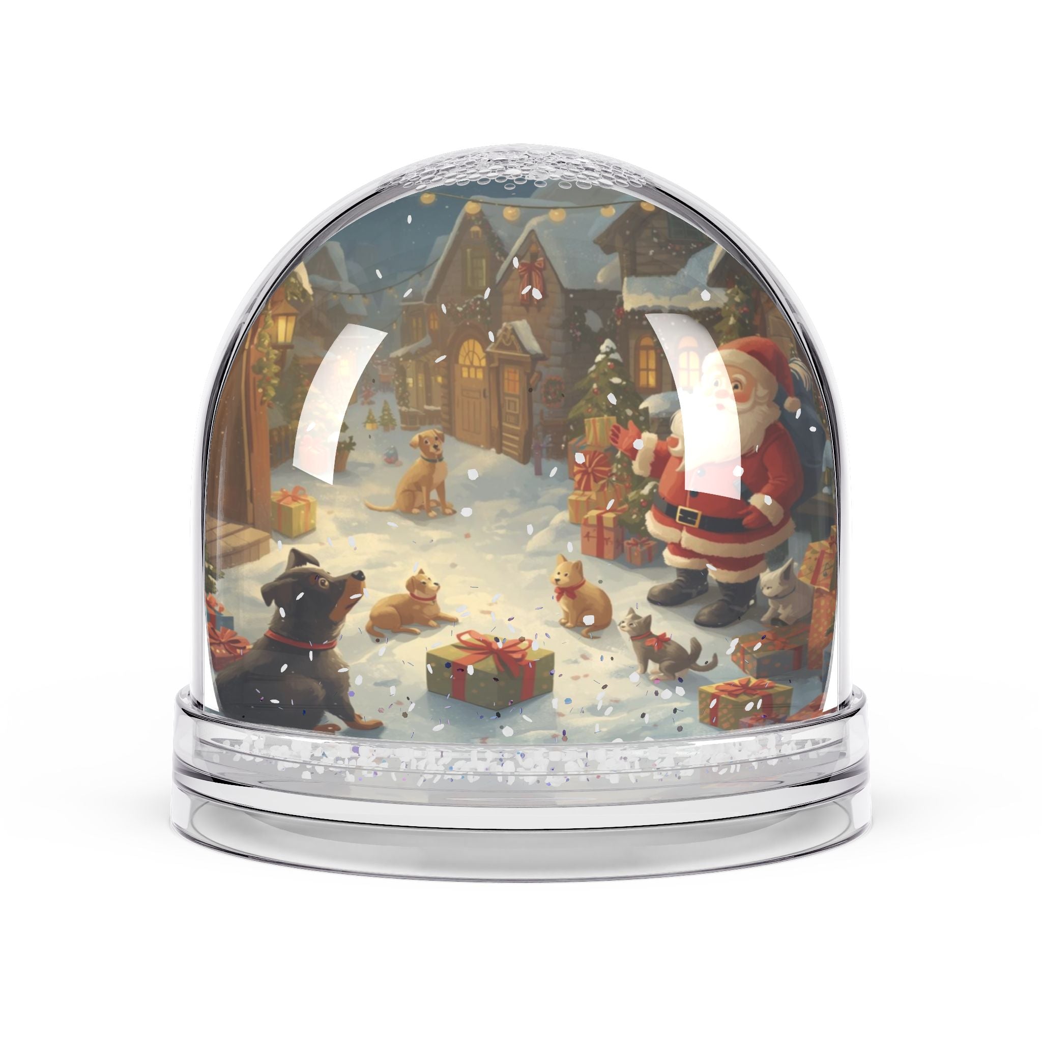 Festliche Schneekugel mit Haustiere