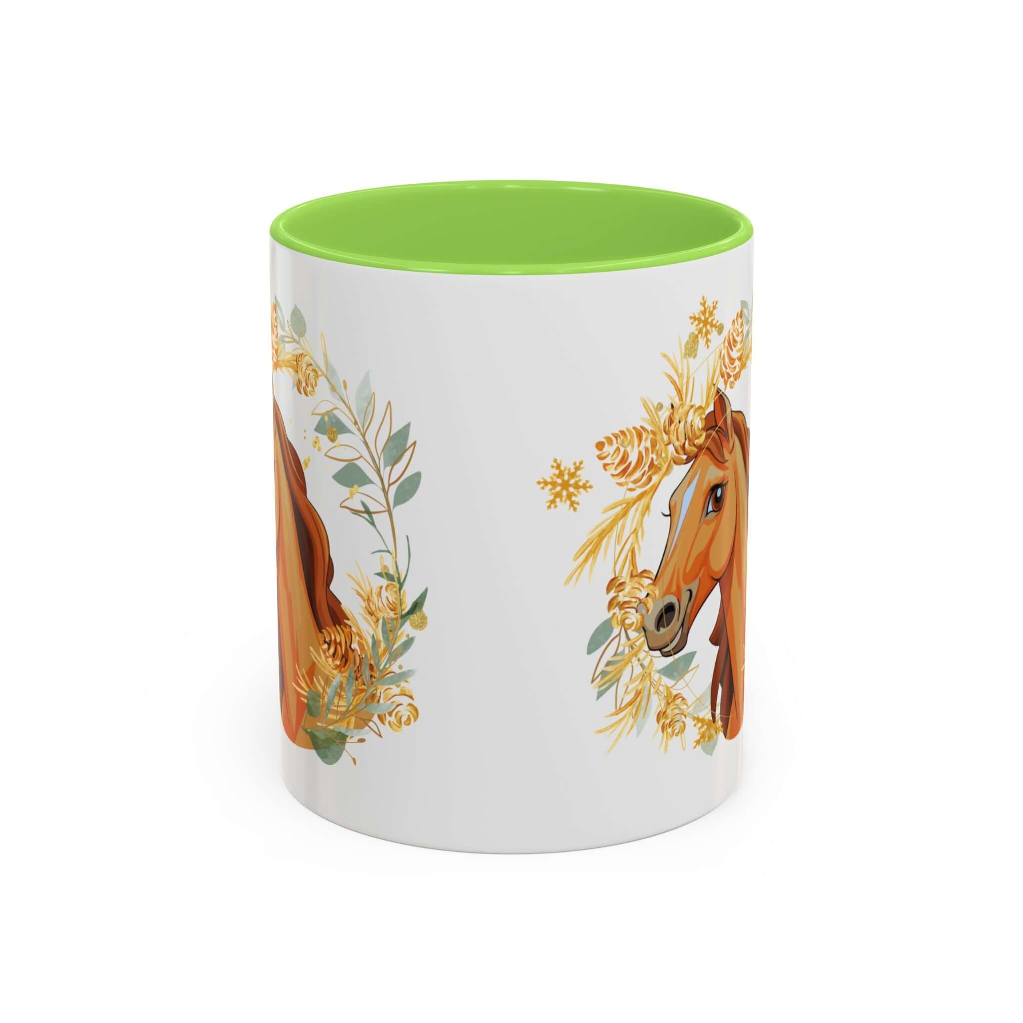 Kaffeetasse mit Pferdemotiv und Blumenmuster