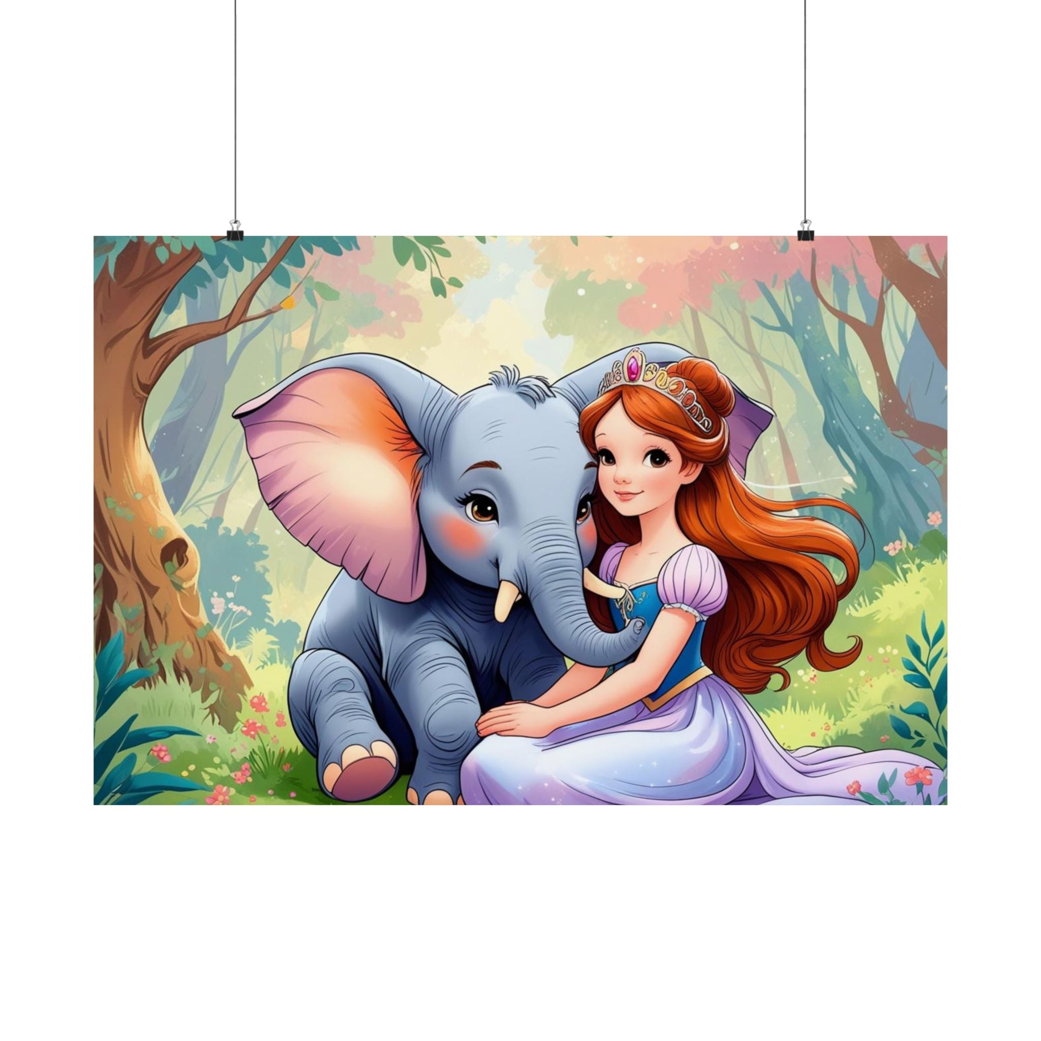 Wunderliche Satin-Poster Kunst Elefanten- und Prinzessinnen-Design für das Kinderzimmer