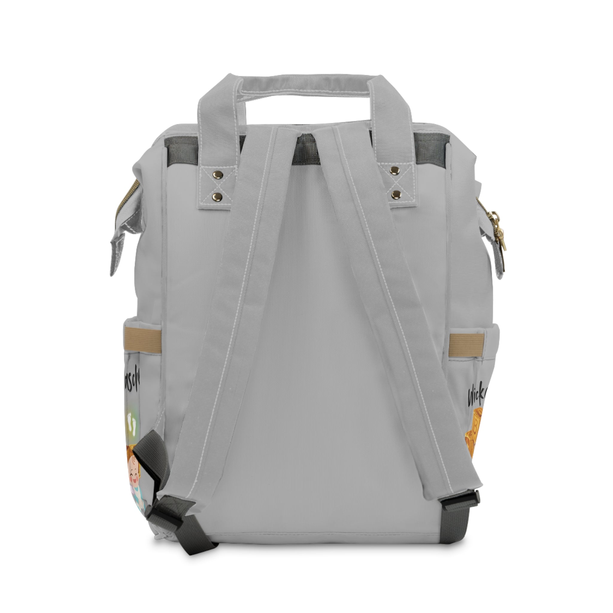 Stylischer multifunktionaler Wickelrucksack  mit ein Baby Design  mit ein Baby Design Herzen und Kronen in Grau Schultergurte