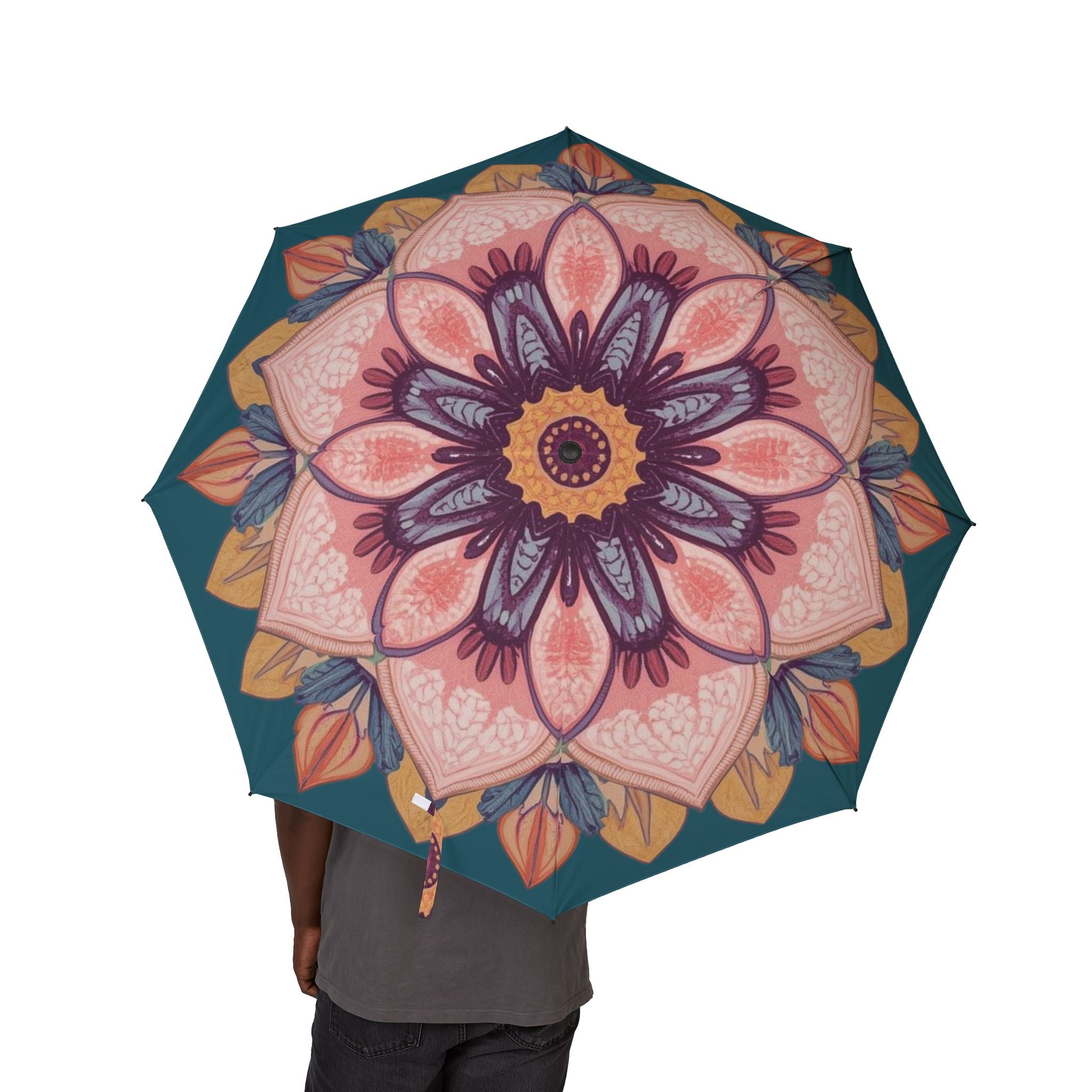 Regenschirm in Grün mit Blumenmuster