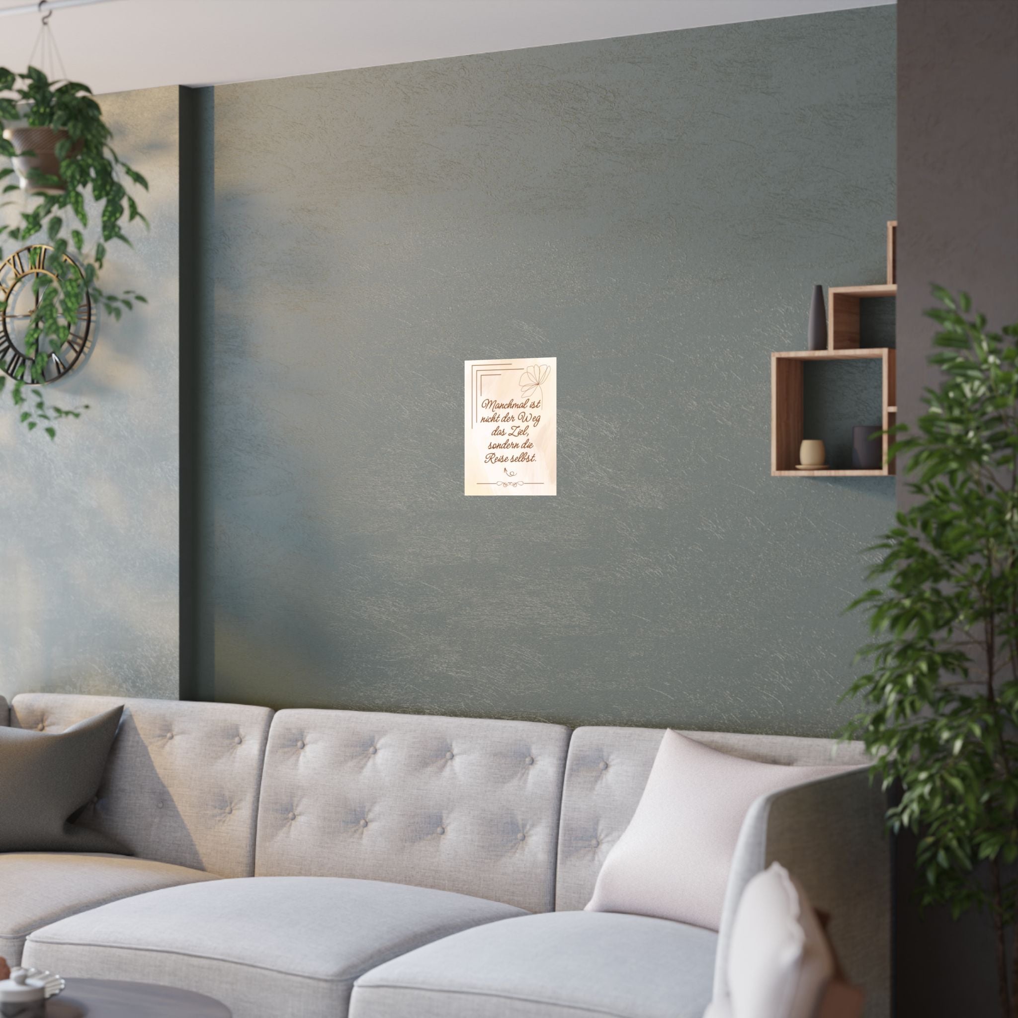 Inspirierender Satin Posterdruck, Motivierende Wandkunst hängt über das Sofa